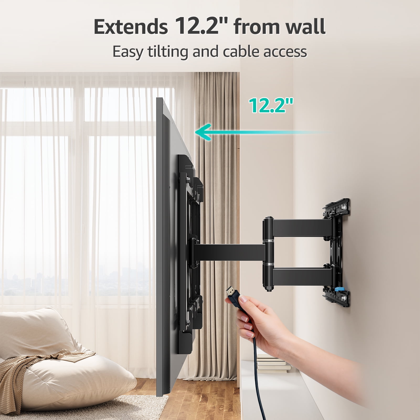 Mount Pro Heavy Duty Full Motion TV Wall Mount for 37-90 Inch Screens (Black, 132 lb) bbvuc