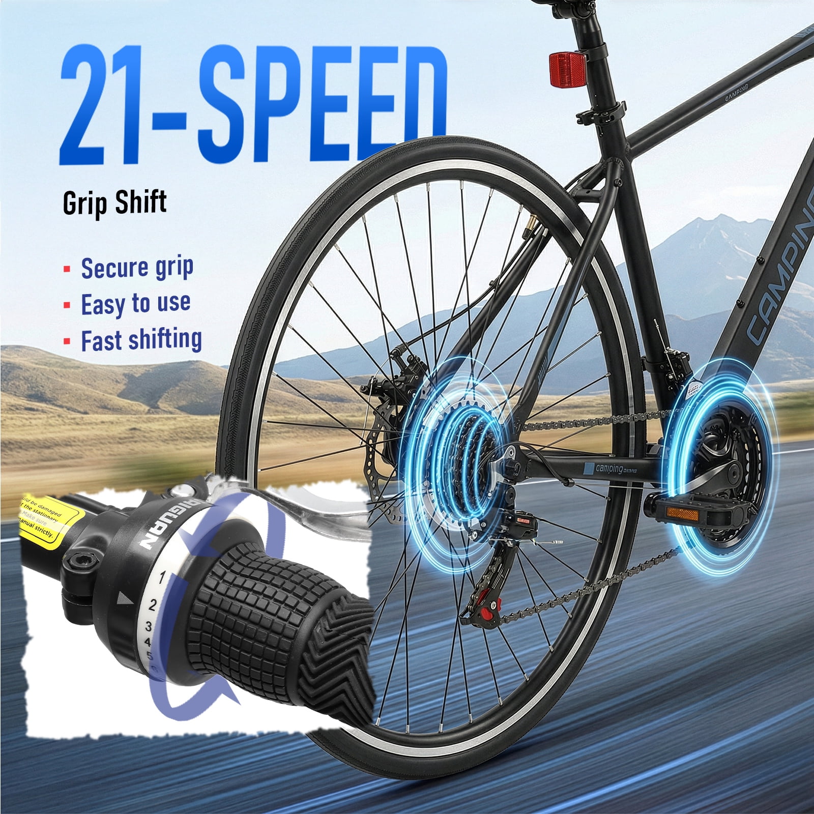 Ktaxon 700C Road Bike, 21-Speed Commuter Bicycle with Dual Disc Brakes, High-Carbon Steel Frame (Black, 700C) 4u80h