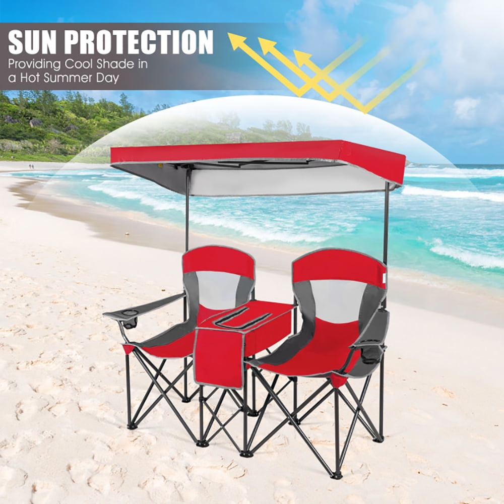 Kadyn Portable Folding Camping Canopy Chair with Cooler Bag and Cup Holders (Red, 265 lb Capacity) 3l5zz