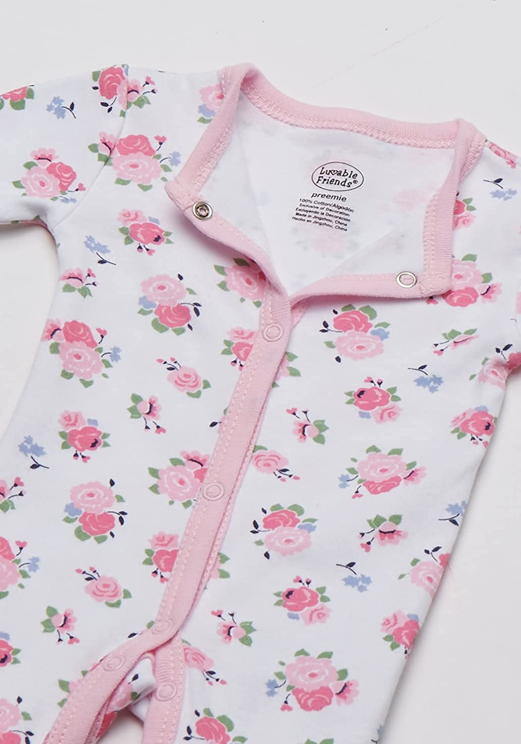 Luvable Friends Baby Girl Cotton Snap Sleep and Play with Matching Cap (Floral, Preemie) vppn2