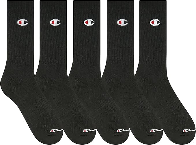 Champion Men's Performance Cushion Crew Socks Moisture-Wicking Athletic Gear (Black, 5-Pack) 34nhn