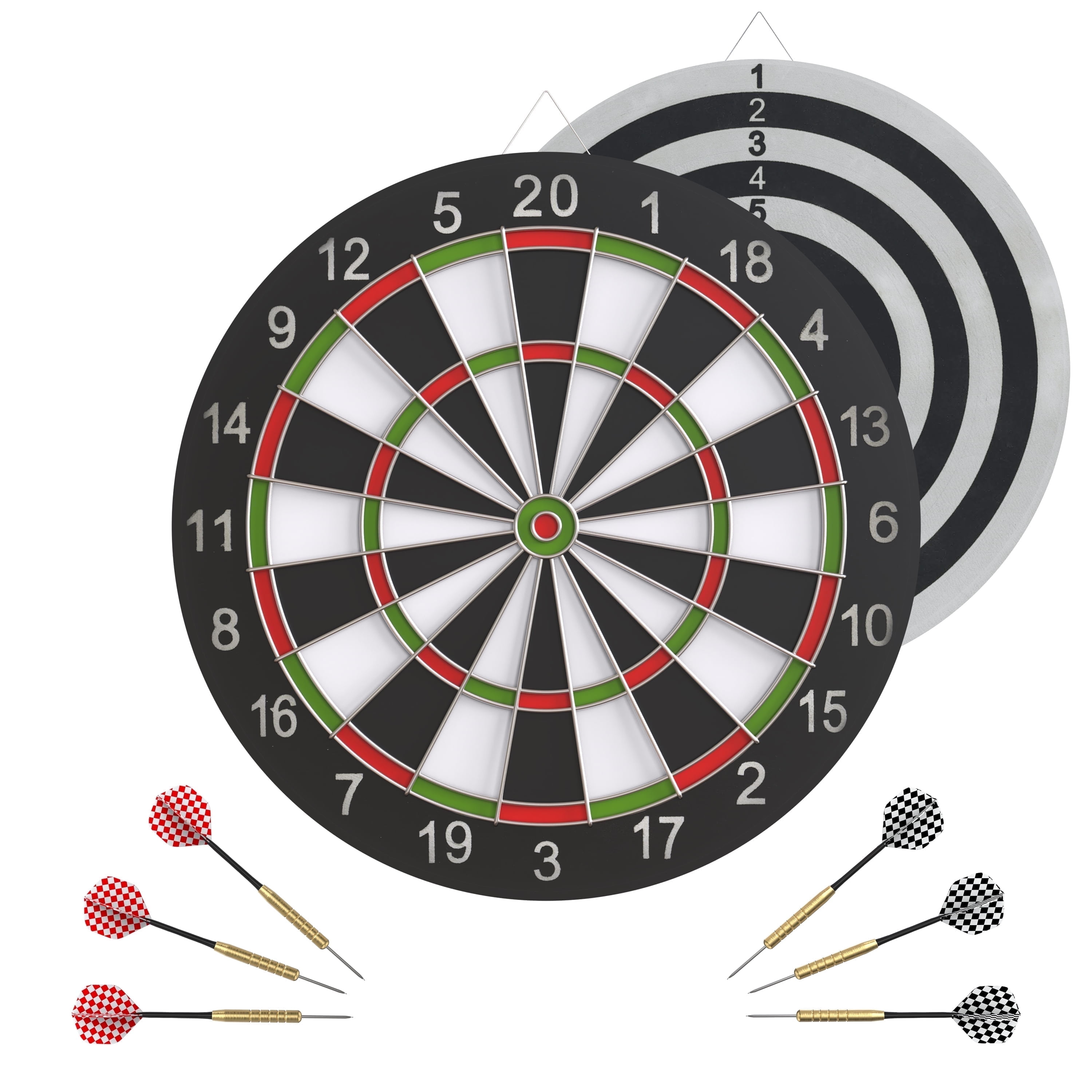 RealPlay Reversible Hanging Dartboard Set with 6 Stainless Steel Tip Darts (Black, 17 in) 27qzv