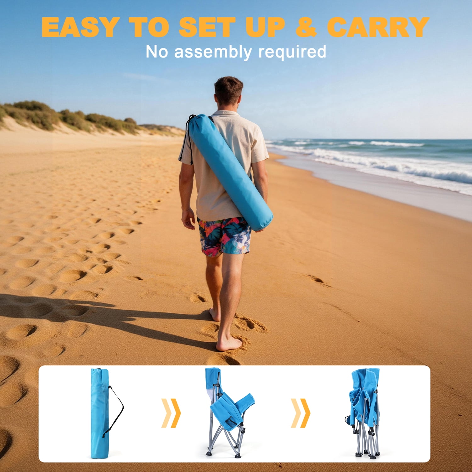 Walchoice Folding Beach Chairs with Cup Holder and Carry Bag, Low Back Support, Heavy-Duty Portable Outdoor Seating (Blue, 2 Pack) dzkr7