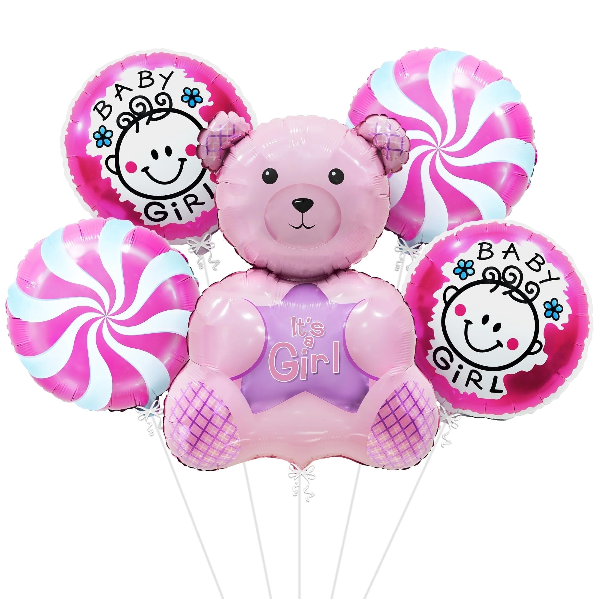 Katchon Teddy Bear Baby Shower Balloons, Its a Girl Party Decorations (Pink, 5 Pack) g175n