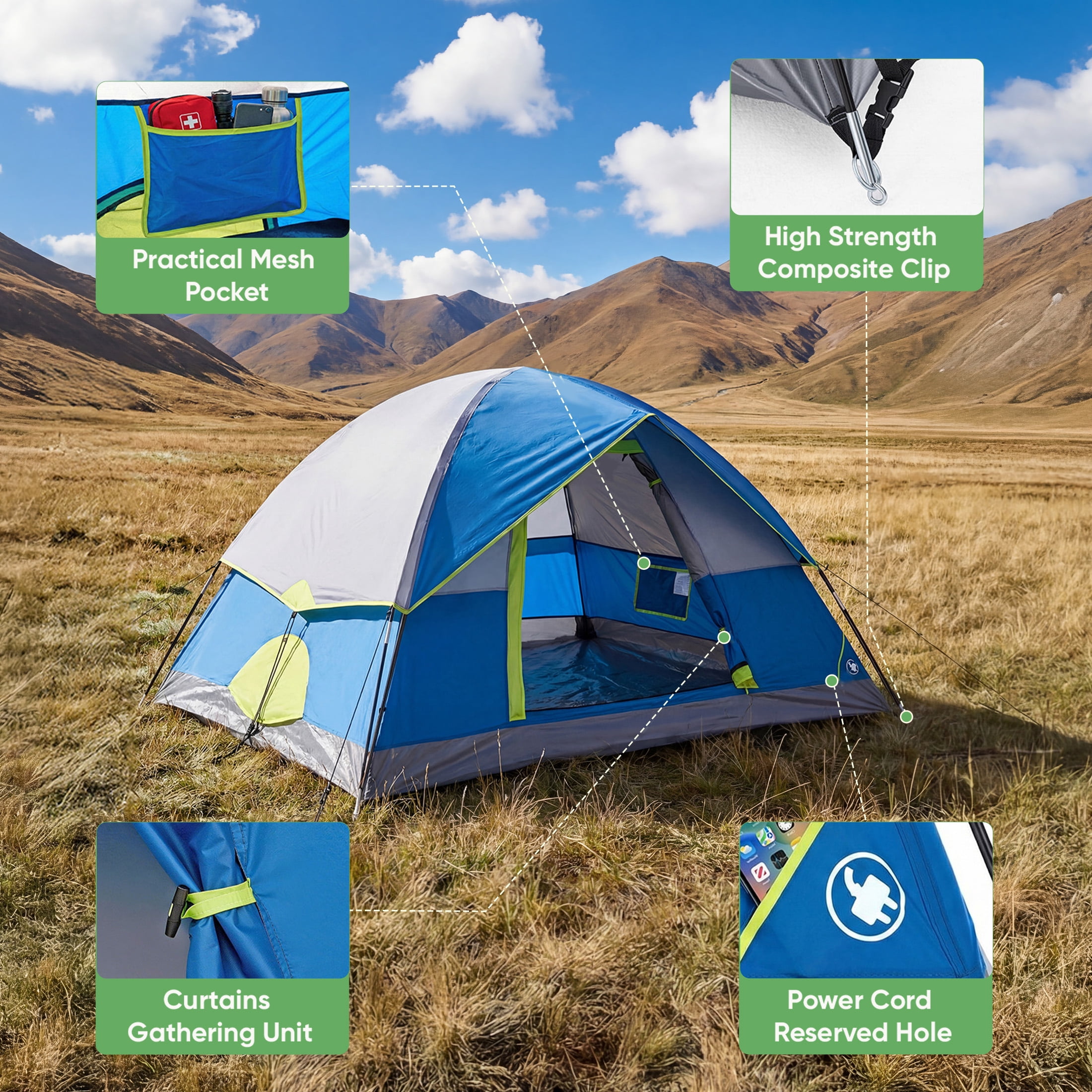 EDX 2-Person Waterproof Dome Camping Tent with Rainfly and Mesh Windows (Blue, 2-Person) jqvs2