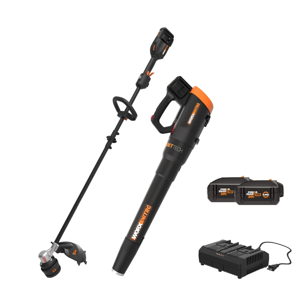 Worx Nitro 40V Quiet Tech Leaf Blower and 15 in Cordless String Trimmer Combo Kit (Black, 2-Piece Set) 1pbq0