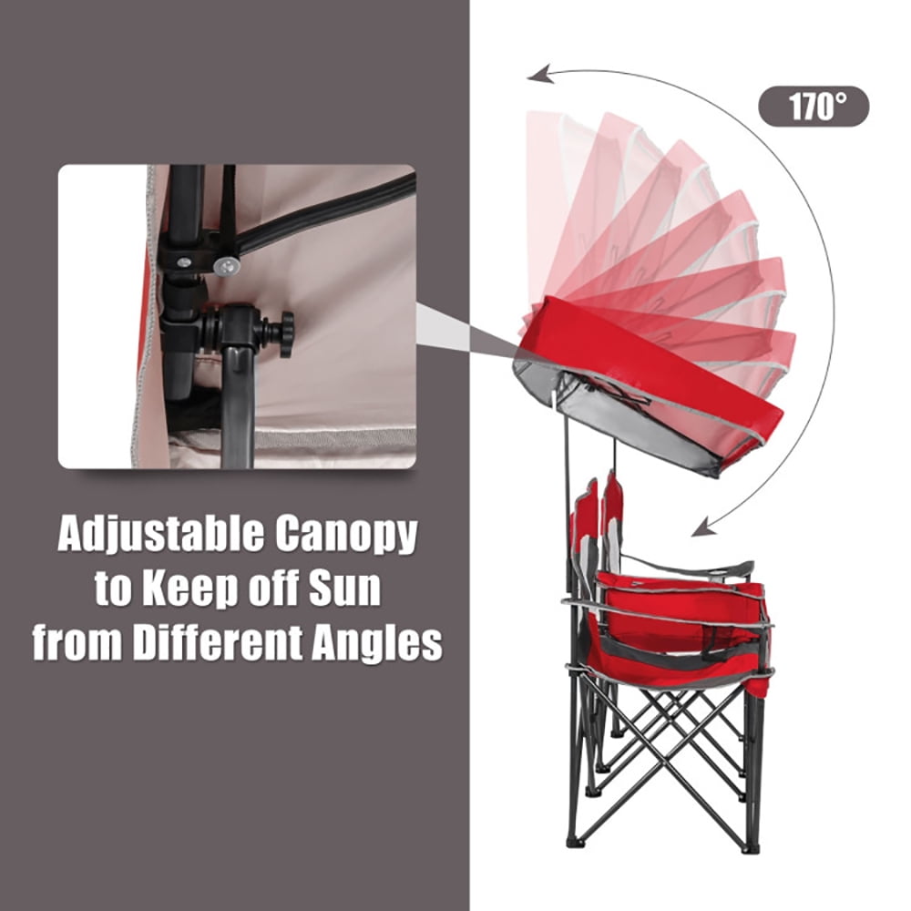 Kadyn Portable Folding Camping Canopy Chair with Cooler Bag and Cup Holders (Red, 265 lb Capacity) 3l5zz