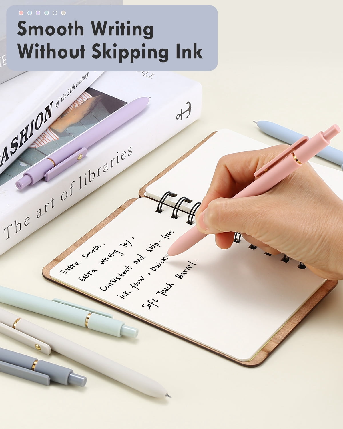 FIOVER Retractable Gel Ink Pens, Quick-Dry No-Smudge Writing Pens (Black, 6 Pack) caer8