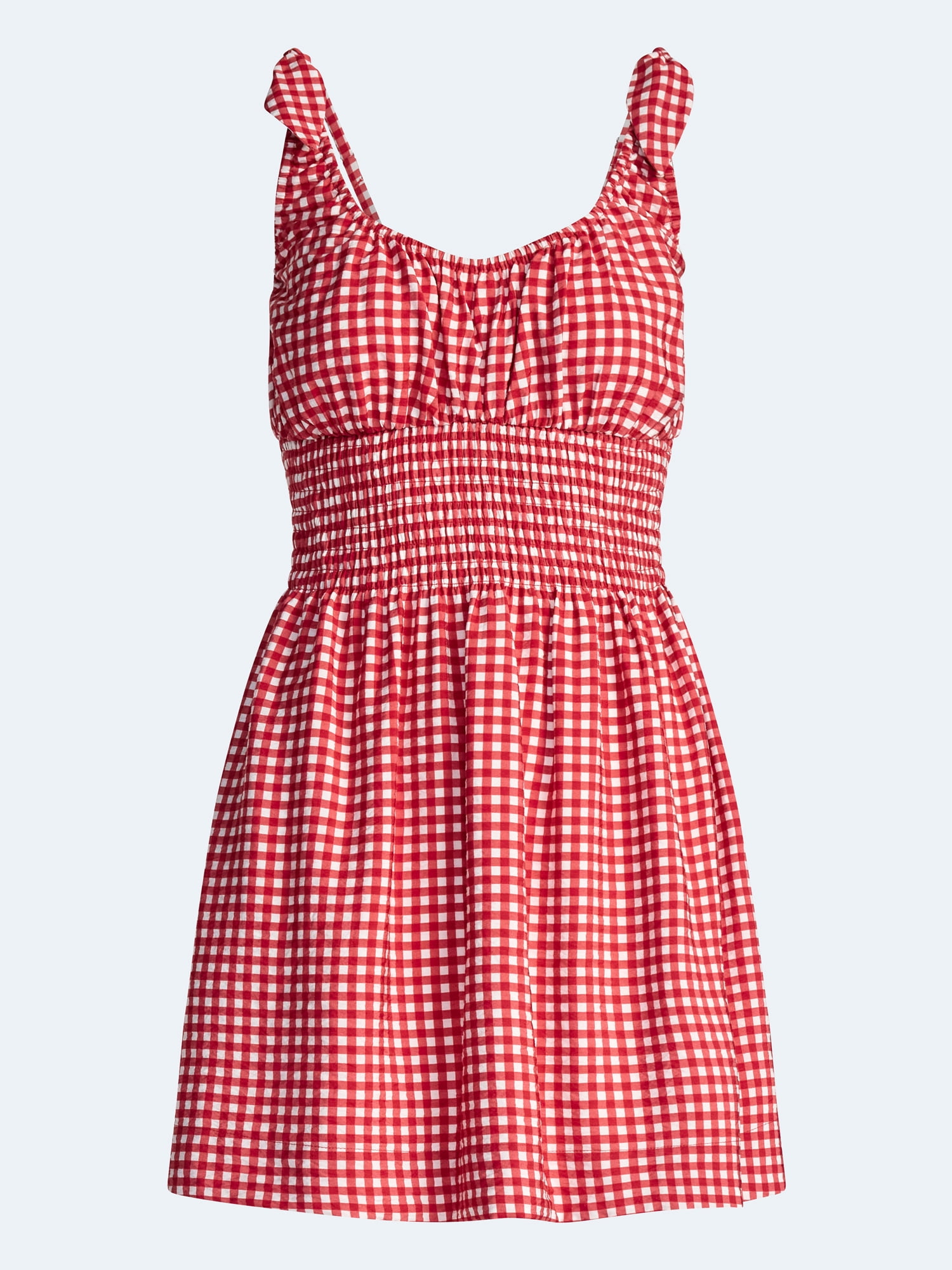 Kacey Lee Women's Smocked Mini Dress Gingham Pattern Sleeveless (Red, XS) 2ujj1