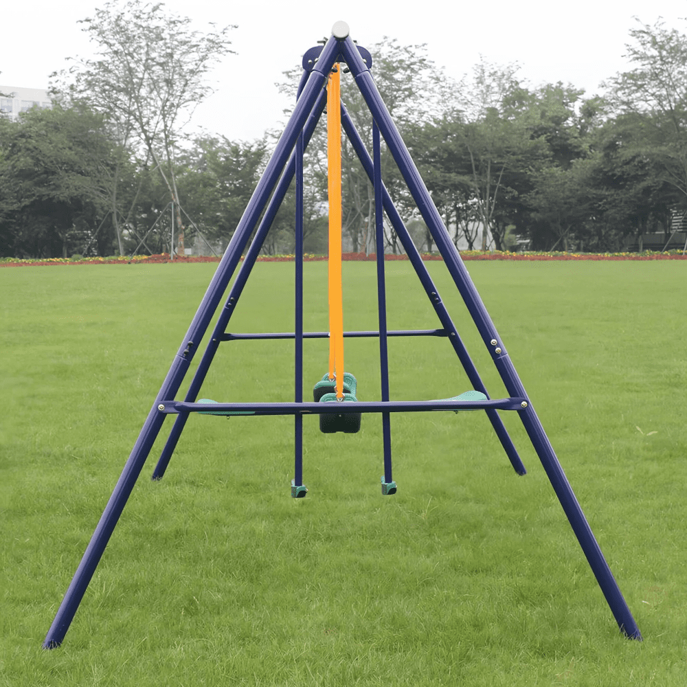 LuckyNote 2-in-1 Backyard Swing Set with Belt Swing and Glider, Heavy-Duty A-Frame Steel Outdoor Play Set (Blue, 114.17 in x 85.43 in x 70.47 in) 7ewqp