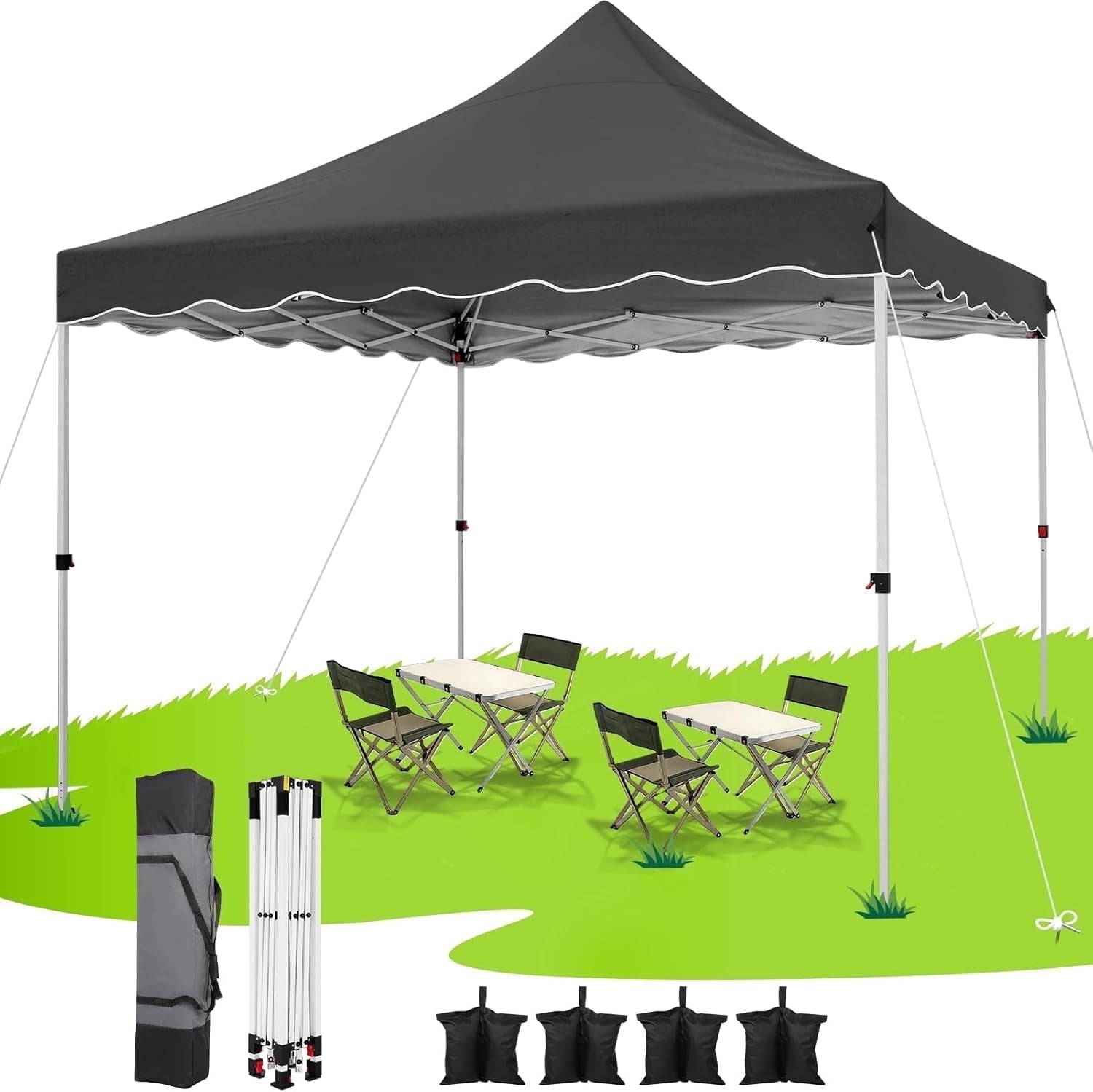 COBIZI 10x10 Pop Up Canopy Tent, Waterproof Instant Shelter with Sandbags & Stakes (Black, 10x10 ft) 3yw3n