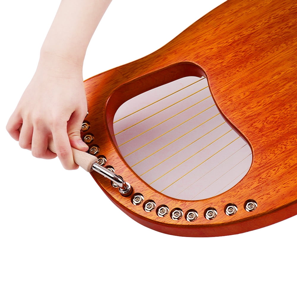 Walter.T 16-String Lyre Harp Mahogany Wood Musical Instrument with Tuning Wrench and Carry Bag (Brown) 8xlly