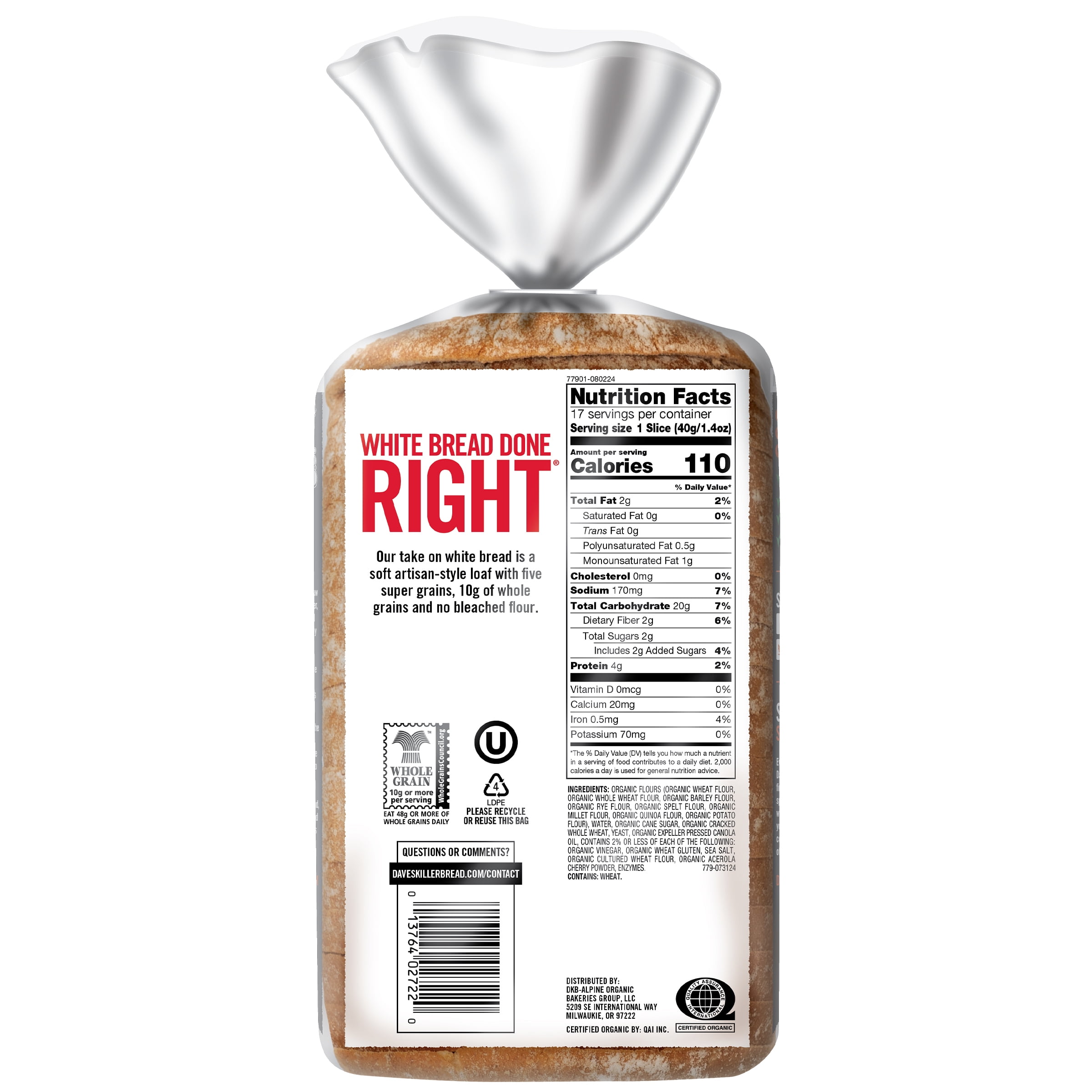 Dave's Killer Bread White Bread Done Right Organic Sliced Bread (White, 24 oz) wm2ew
