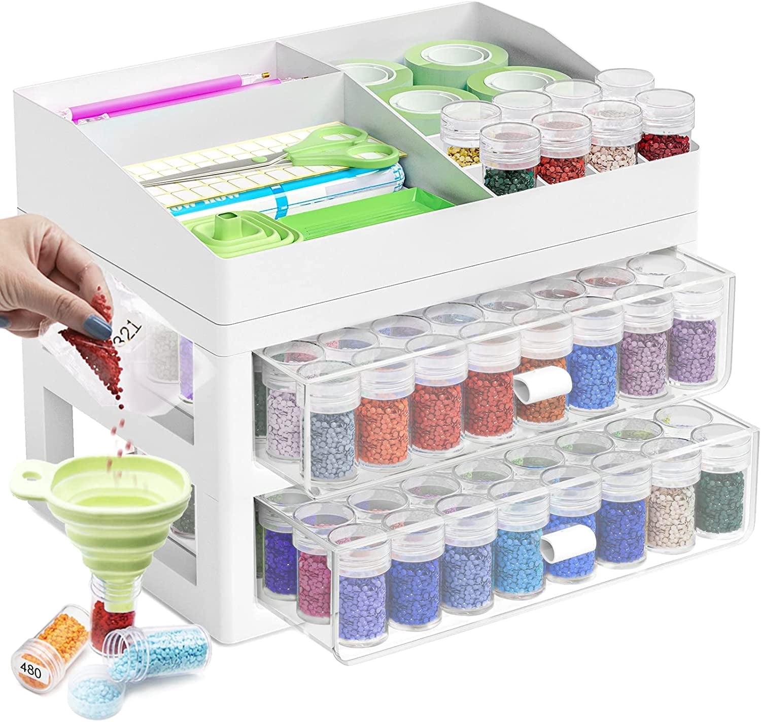 ARTDOT Diamond Painting Drill Storage Organizer, Stackable Craft Bead Containers with Lids (White, 96 Jars) 90a0p