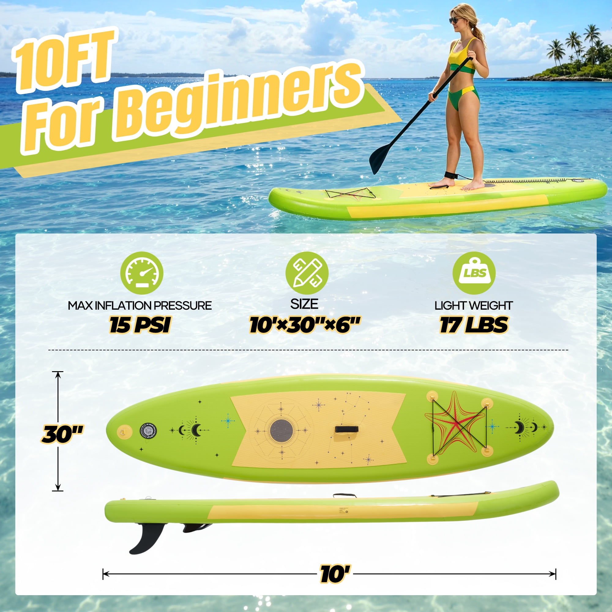 Naipo Inflatable Stand Up Paddle Board with Full SUP Accessories (Avocado Green, 10 ft) v8avu