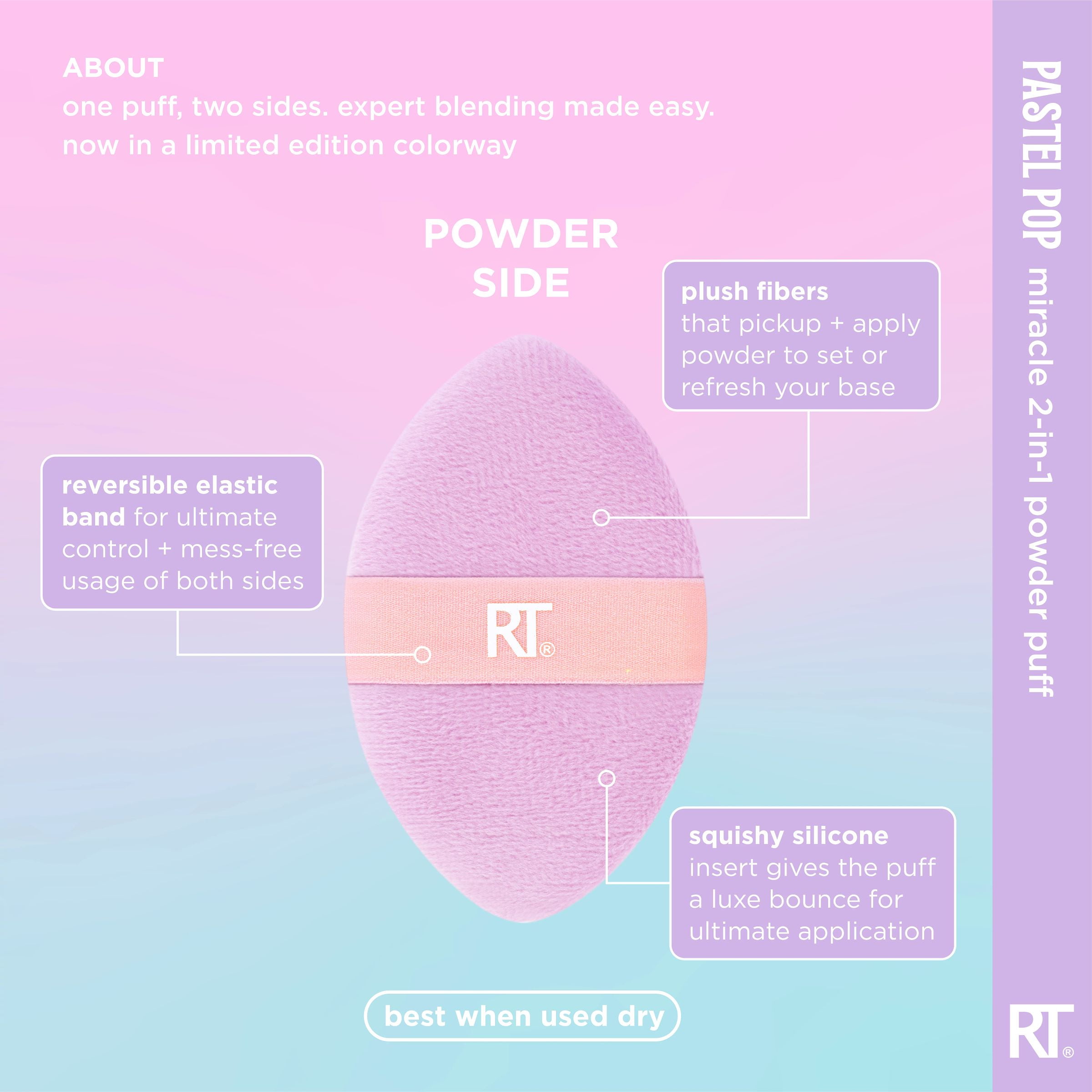 Real Techniques Pastel Pop Miracle 2-In-1 Powder Puff, Dual-Sided Makeup Applicator for Liquid and Powder (Pink, 1 Count) mrls6