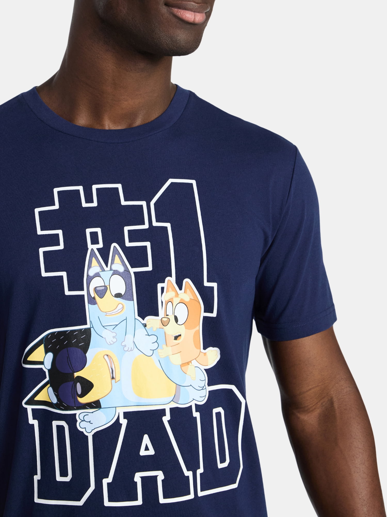 Bluey Men's Graphic Tee Father's Day Short Sleeve Crewneck Shirt (Blue, XS-5XL) jyuv4