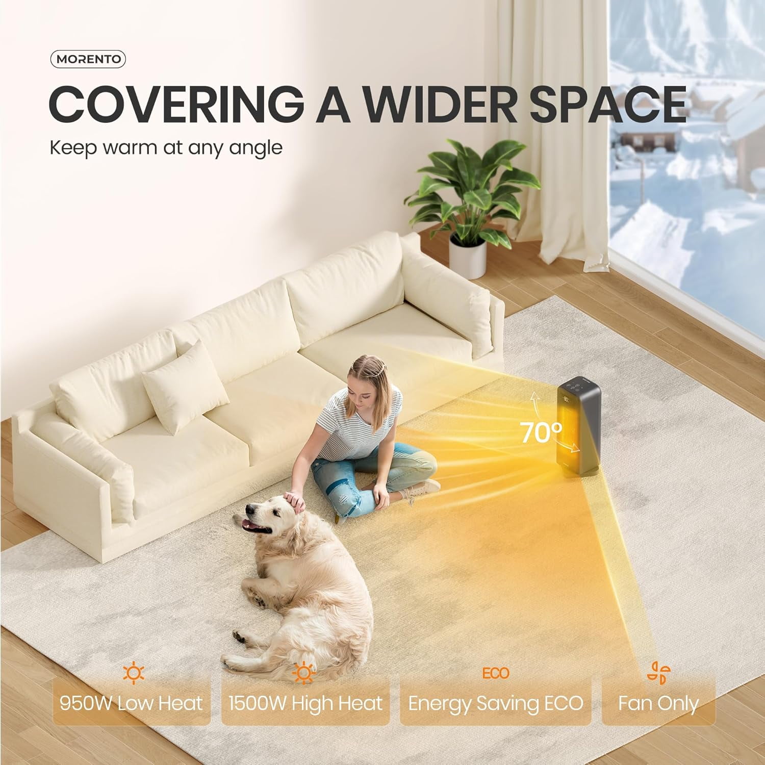 Initio Portable PTC Ceramic Space Heater, Fast Heating with Remote and App Control (Black) hibz0