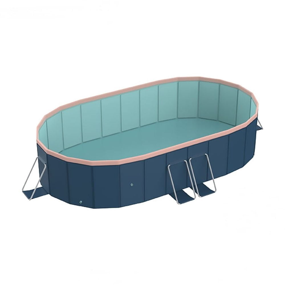 Generic Above Ground Swimming Pool, Folding Outdoor Family Pool with Aluminum Alloy Frame (Blue-Gray, 12 ft x 8 ft) lvu3r