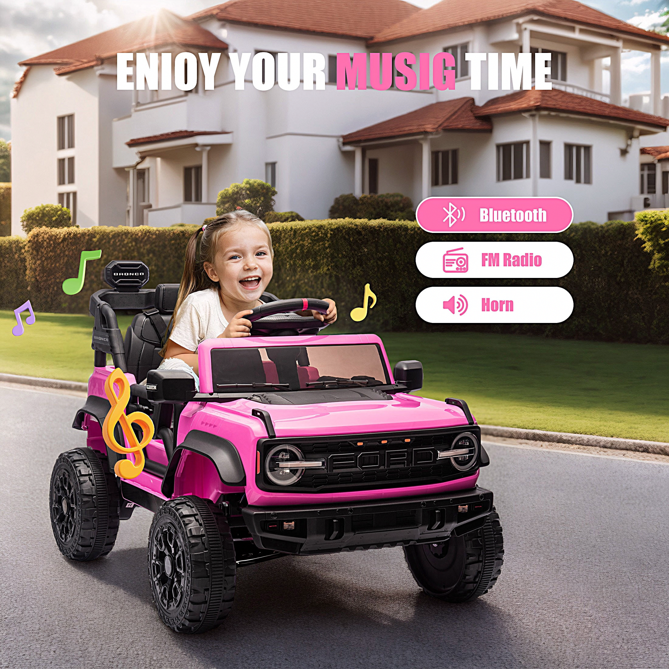 iRerts Ford Bronco Raptor Electric Ride-On Truck with Remote Control (Pink, 12V) 31si2