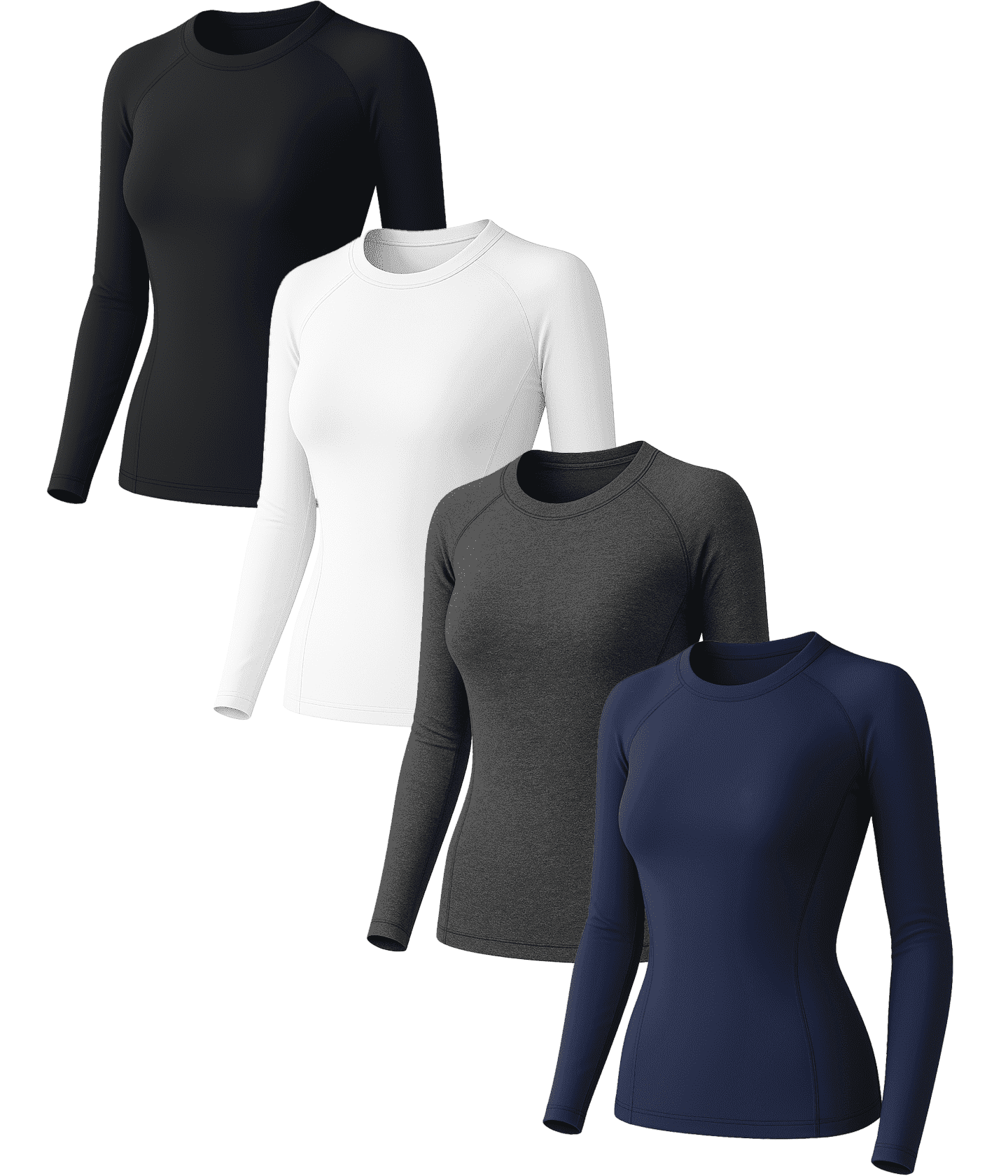 Raxilon Women's Long Sleeve Athletic Sun Shirt UPF 50+ Moisture-Wicking Workout Base Layer (Black, M, 4 Pack) syedp