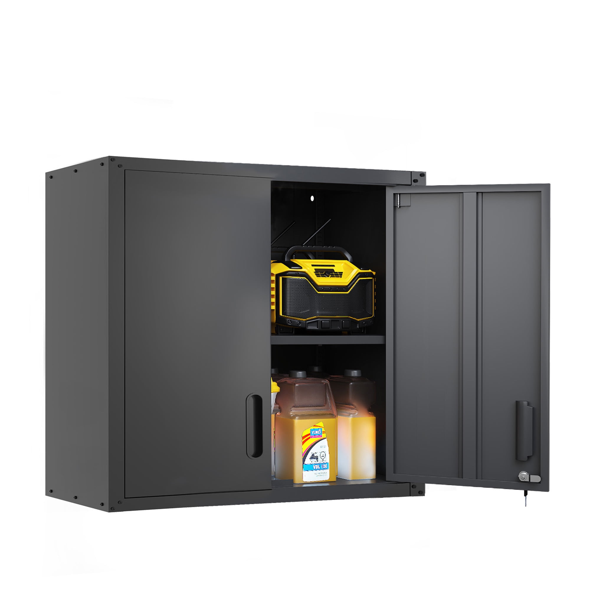 IKIMI 8-Piece Heavy Duty Garage Cabinet System with Workbench, Lockable Steel Storage Cabinets (Black, 8-Piece Set) ysc7z