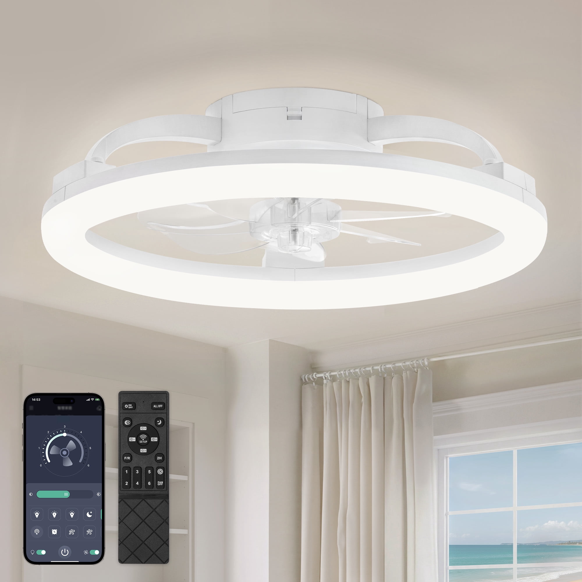 Lokivas 20 in Modern LED Ceiling Fan with Lights, Remote & APP Control, 6-Speed Reversible (White, 20 in) zhtt2