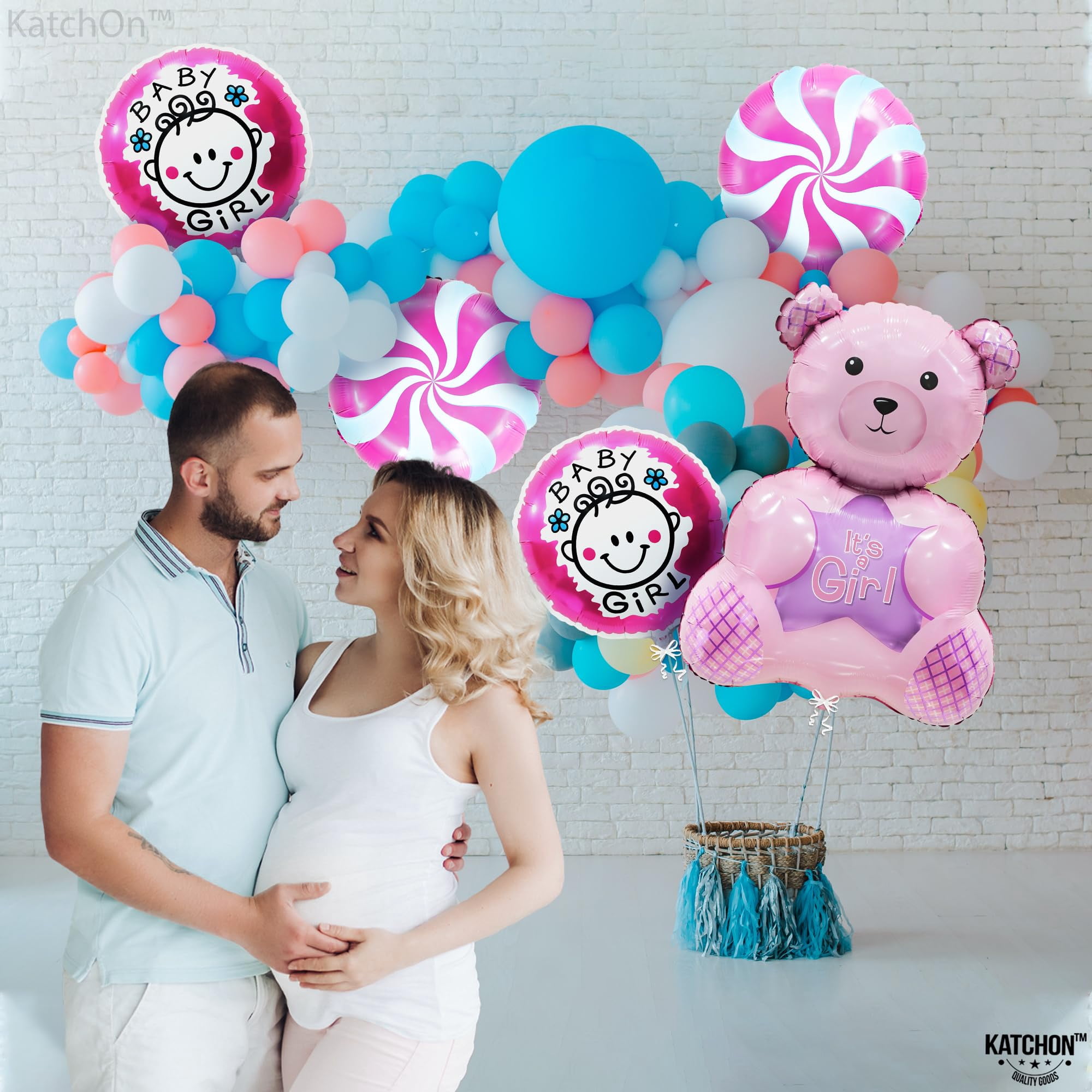 Katchon Teddy Bear Baby Shower Balloons, Its a Girl Party Decorations (Pink, 5 Pack) g175n