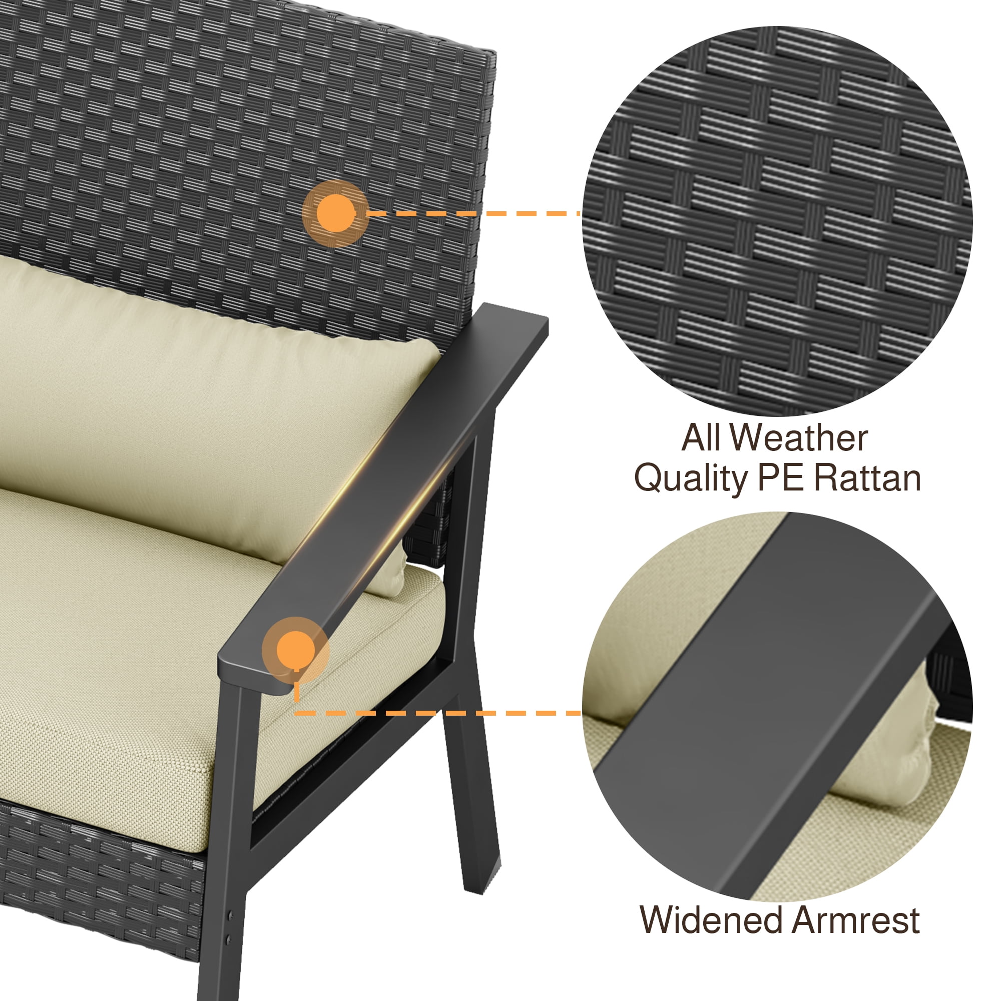 Aiho 3-Piece Outdoor Wicker Patio Furniture Set with Glass Table (Gray, 30 in Depth) n51q5