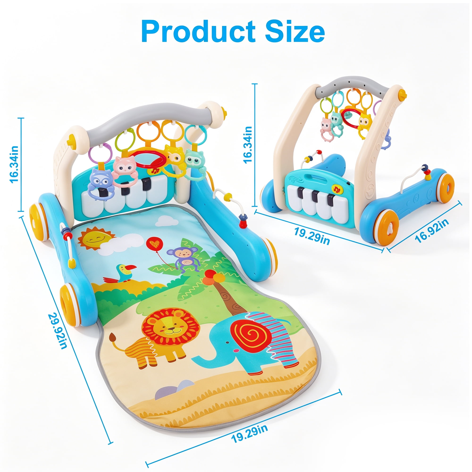 FVLOENG Baby Gym Playmat and Activity Center with Musical Piano and Sensory Toys (Blue, 1 Set) 6mvkn