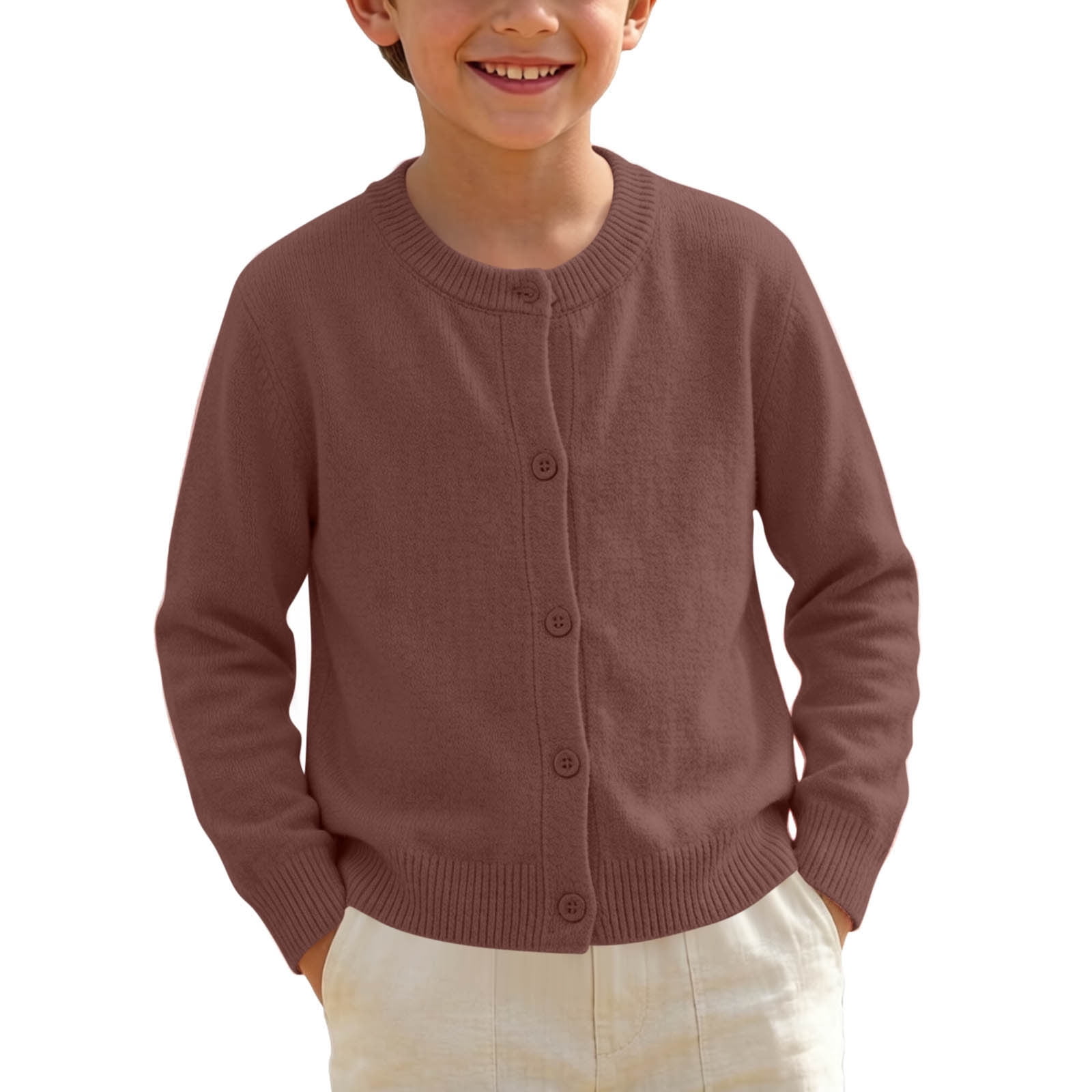 YHAJDS Kids Knit Cardigan Crewneck Button Down Long Sleeve School Sweater (Solid Color, 4T) 8jy4i
