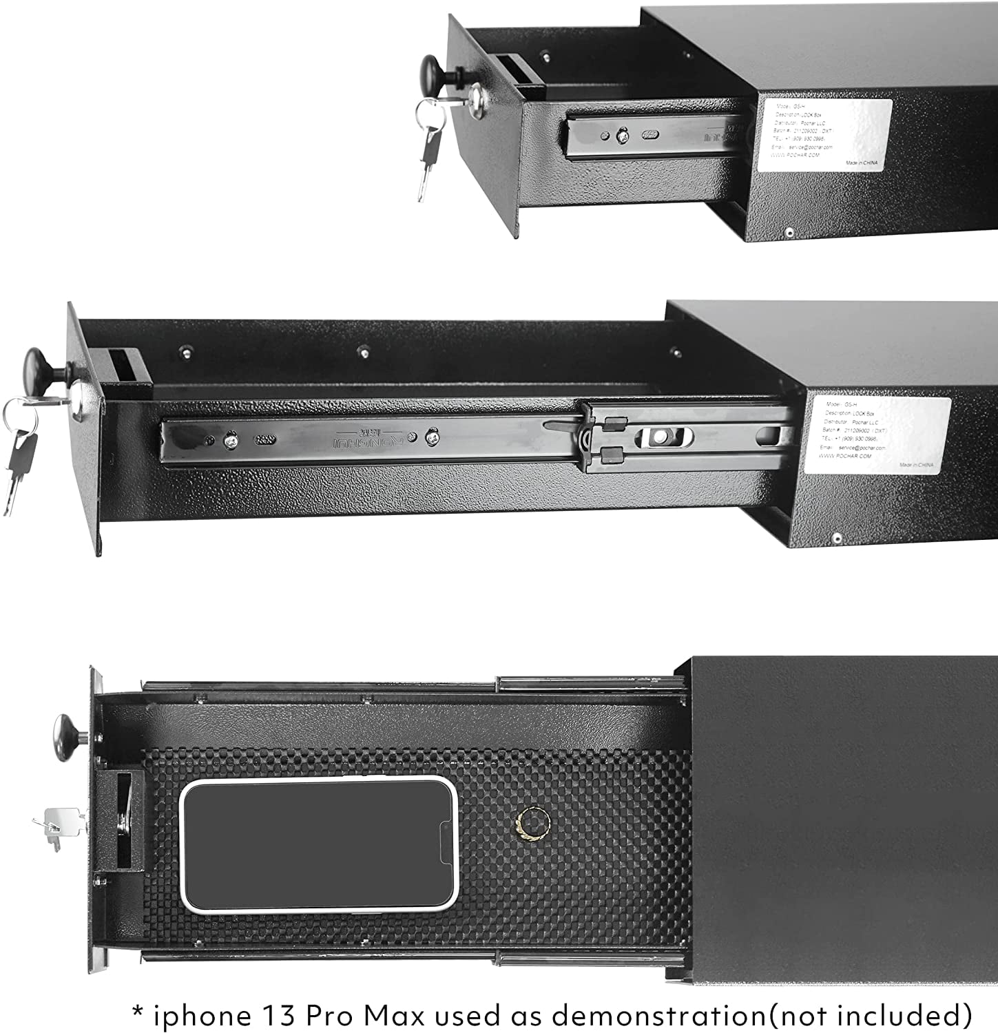 Pochar Under Seat Security Drawer for Jeep Wrangler JK 2007-2018 (Black, 17 in x 7.5 in x 3.25 in) yruwl