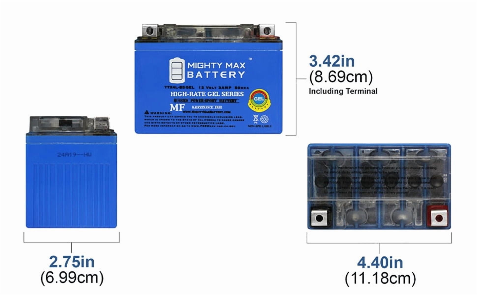 Mighty Max Battery YTX4L-BS GEL Motorcycle Battery (12V 3AH, 50 CCA, Maintenance Free) jy3nq