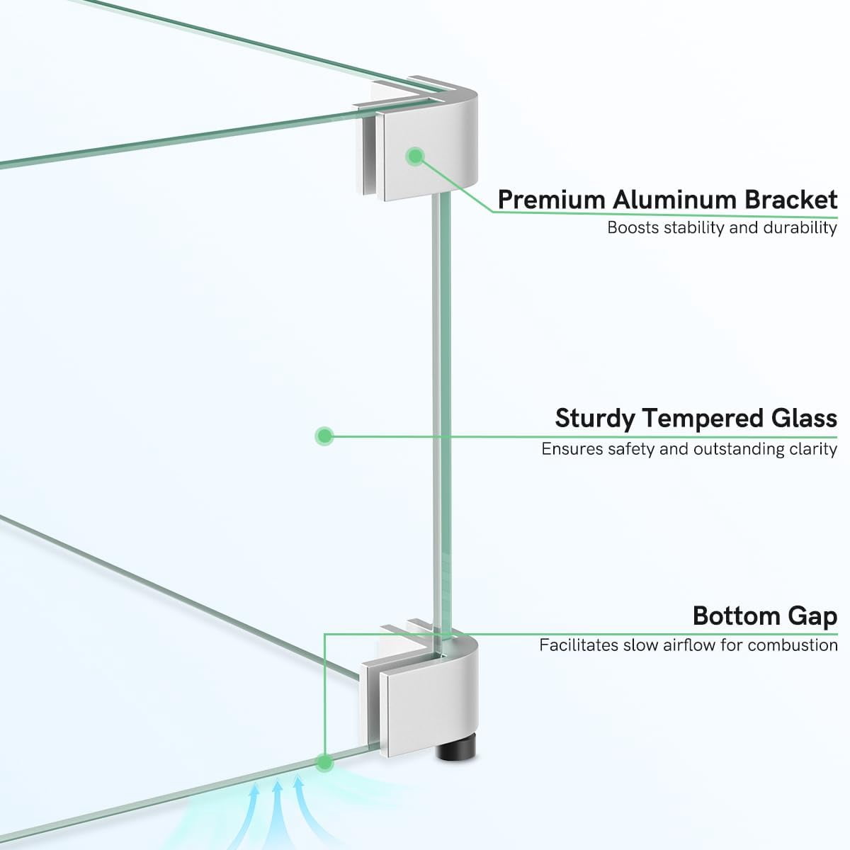 Philergo Rectangle Tempered Glass Fire Pit Wind Guard (Clear, 31.3 in x 13.58 in) aixs3