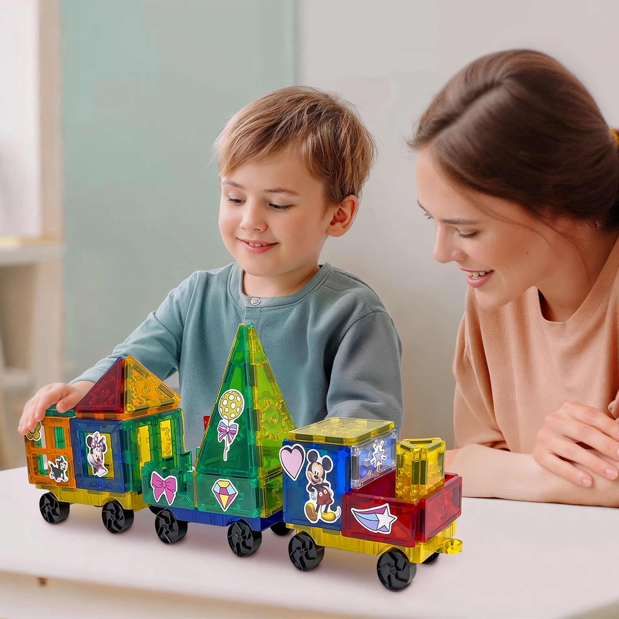 Tytan Disney Junior Mickey Mouse Magnetic Tile Building Set (41-Piece STEAM Learning Toy) xa3cs