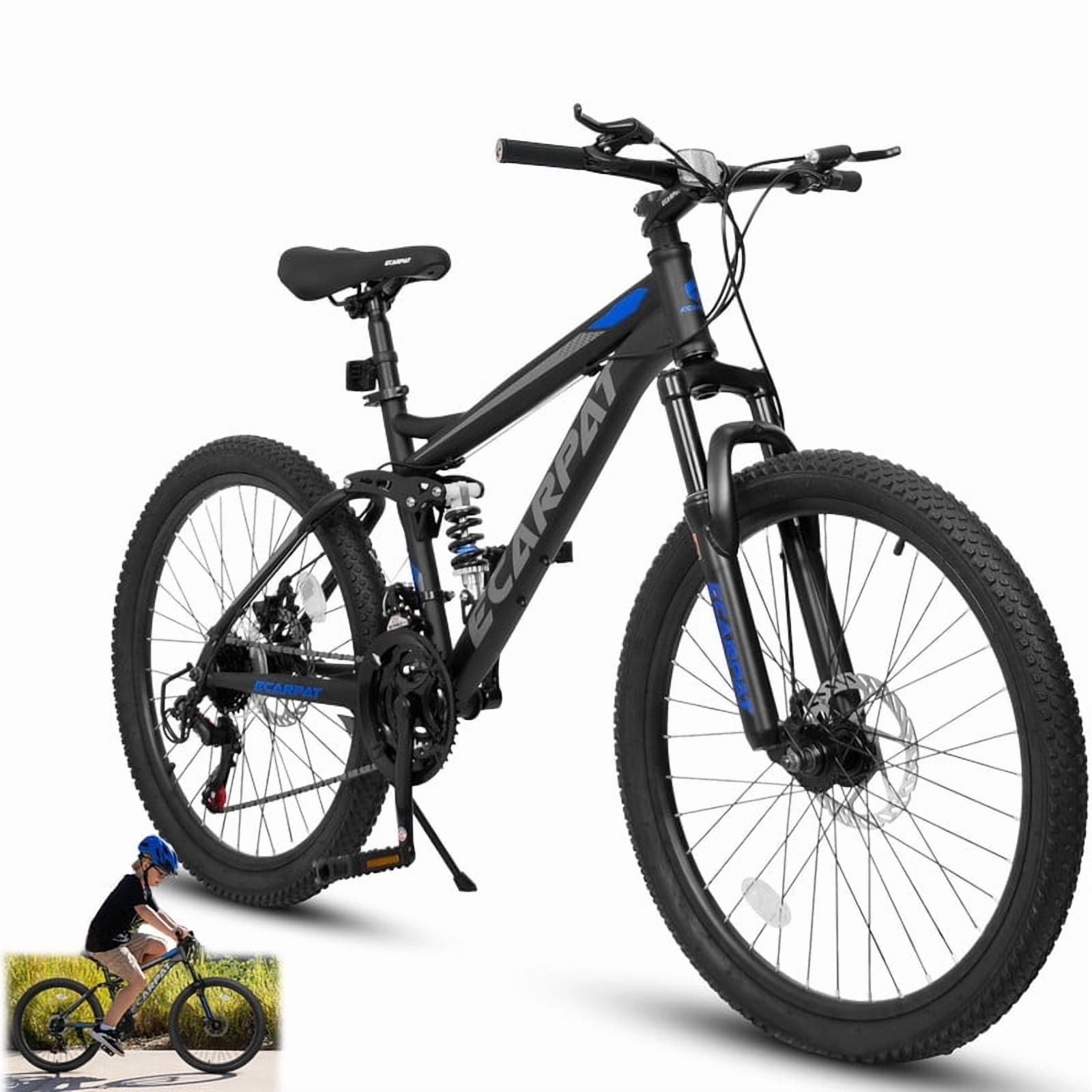 SYOSCHL 24 Inch Mountain Bike, 21-Speed Dual Full Suspension Bicycle with High Carbon Steel Frame (Black, 24 in) r14fp