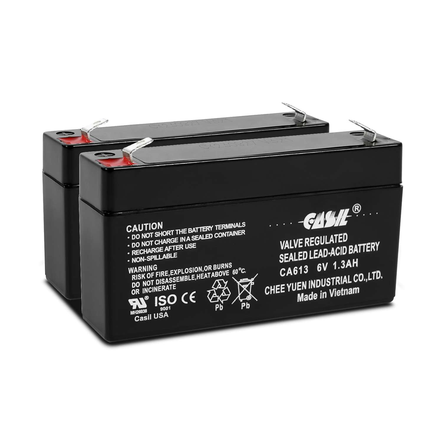 Casil 6V 1.3Ah AGM SLA Rechargeable Replacement Battery (2 Pack, 3.18 in x 0.94 in x 2 in) 4dzmo