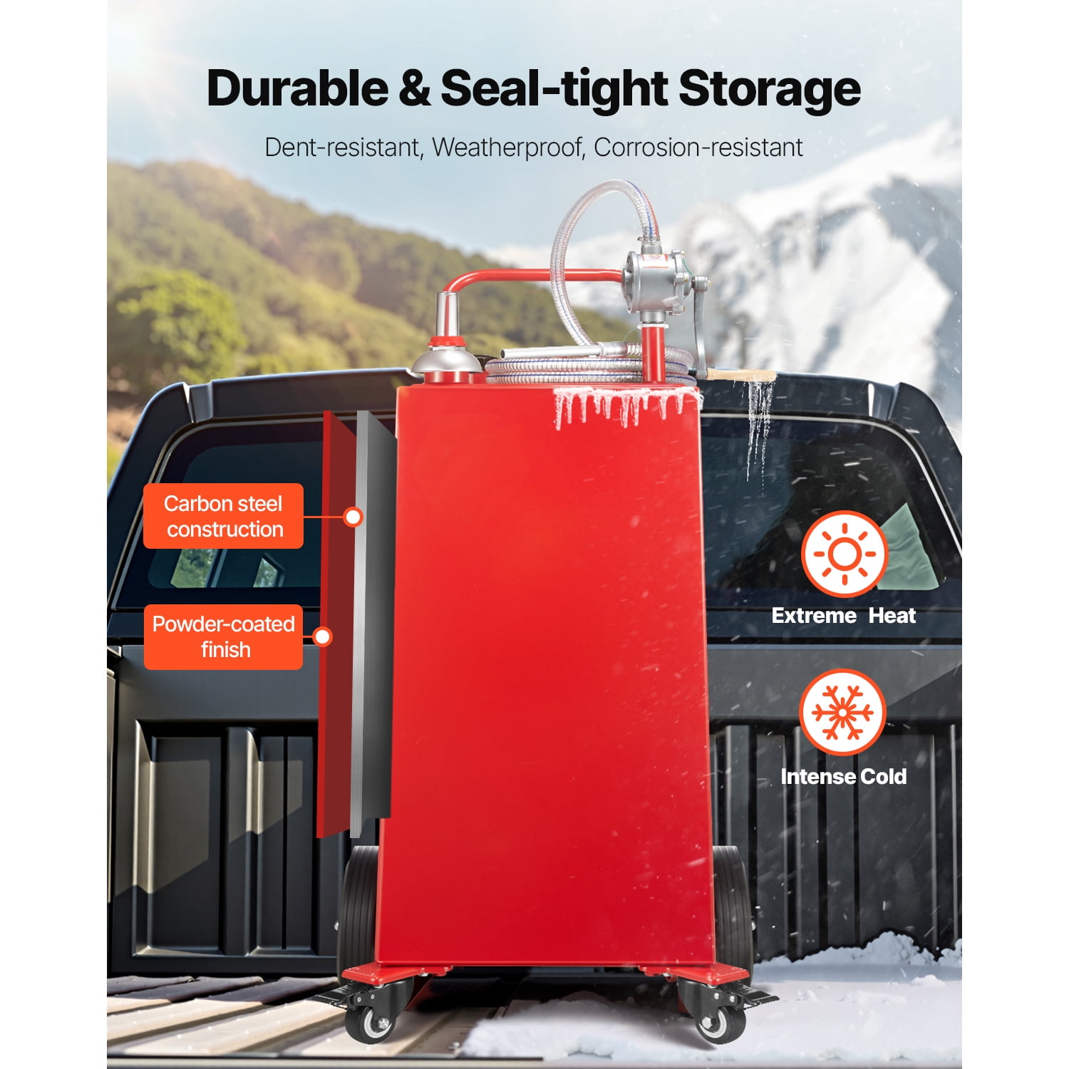 KFFKFF 40-Gallon Portable Fuel Storage Tank with Manual Pump (Red, 40 Gallon) 8y1bi