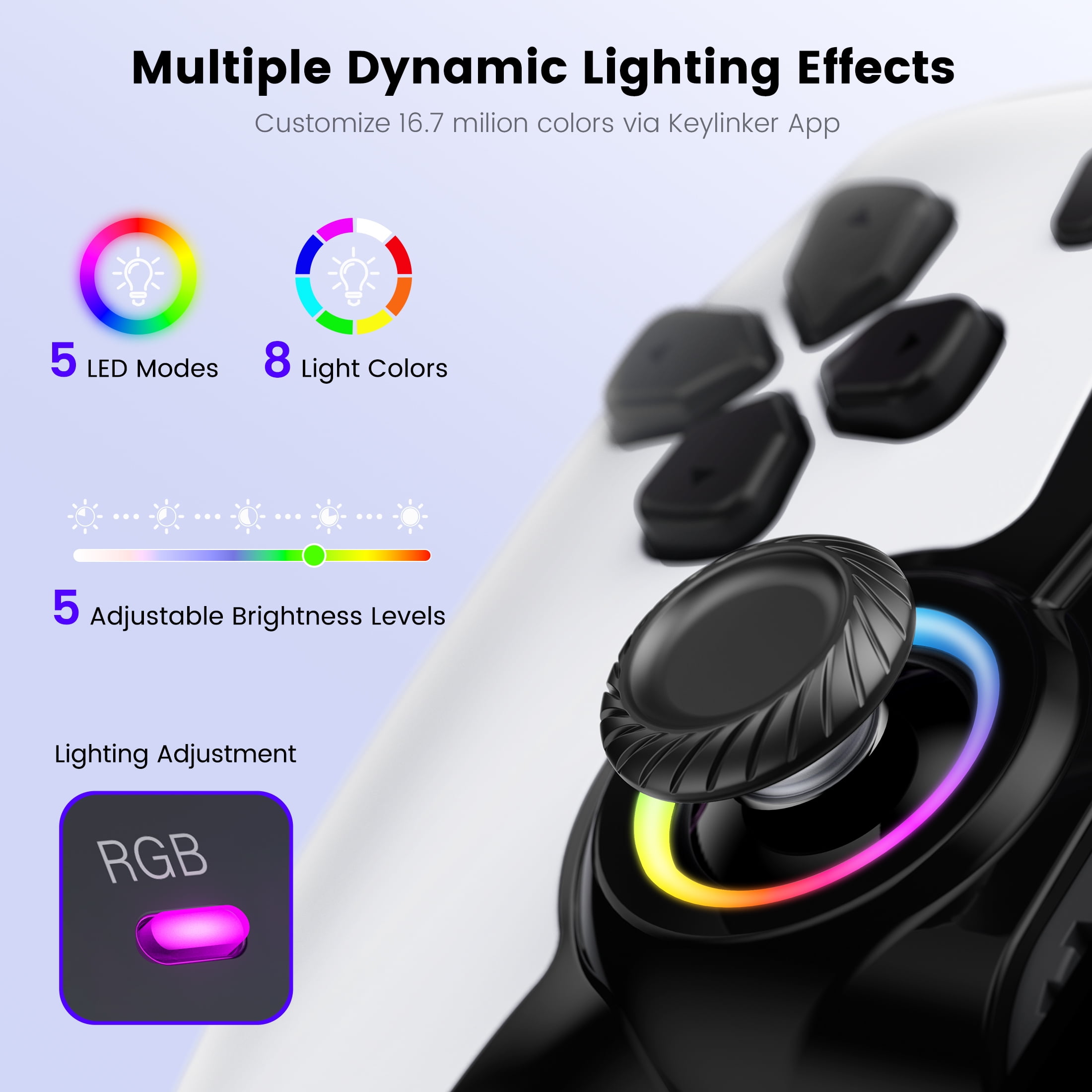 EUROA Mobile Gaming Controller for iPhone Android and Switch with Hall Effect Joysticks and RGB Lighting (White) eticu - Image 2