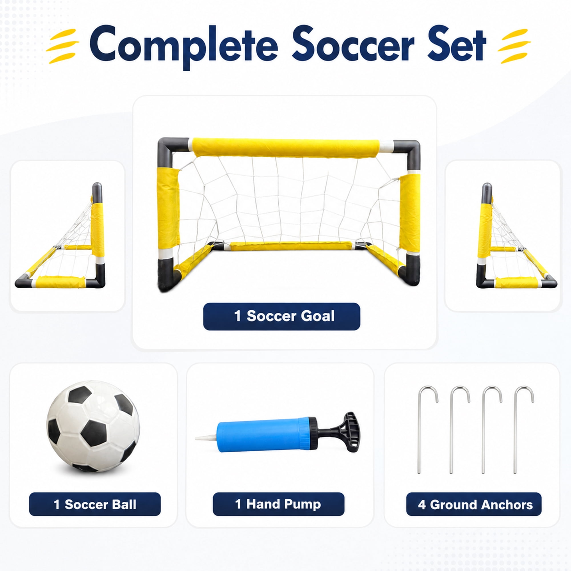 Blue Block Factory Kids Soccer Goal Set, Portable Backyard Sports Net with Ball and Pump (Yellow, 28 in) n9fxe