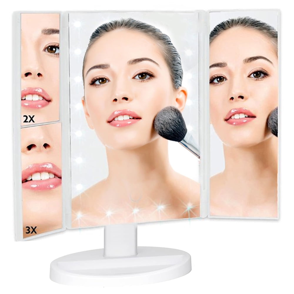 COWIN LED Vanity Makeup Mirror with Lights, Tri-Fold Magnifying Mirror with Touch Screen (White, 13.8 in x 9.4 in) 10c88
