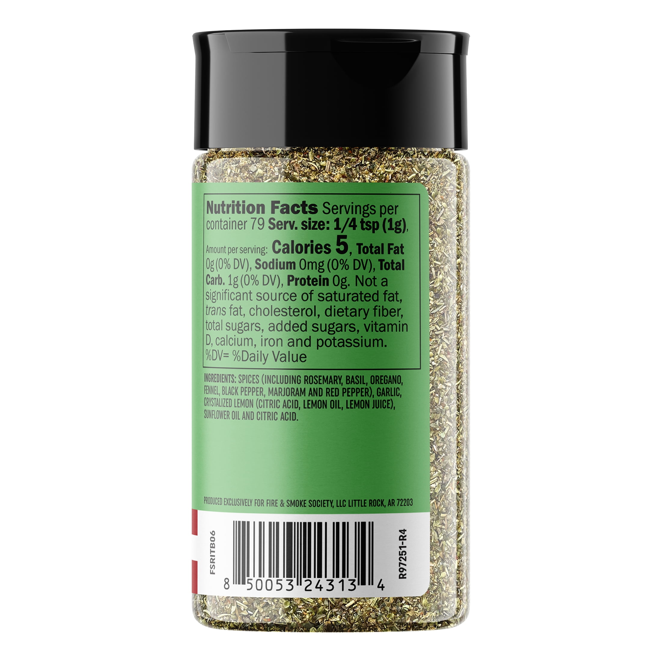 Fire & Smoke Society Vinny R's Italian Seasoning Blend, Salt-Free Herb Mix (2.8 oz) 3qrci