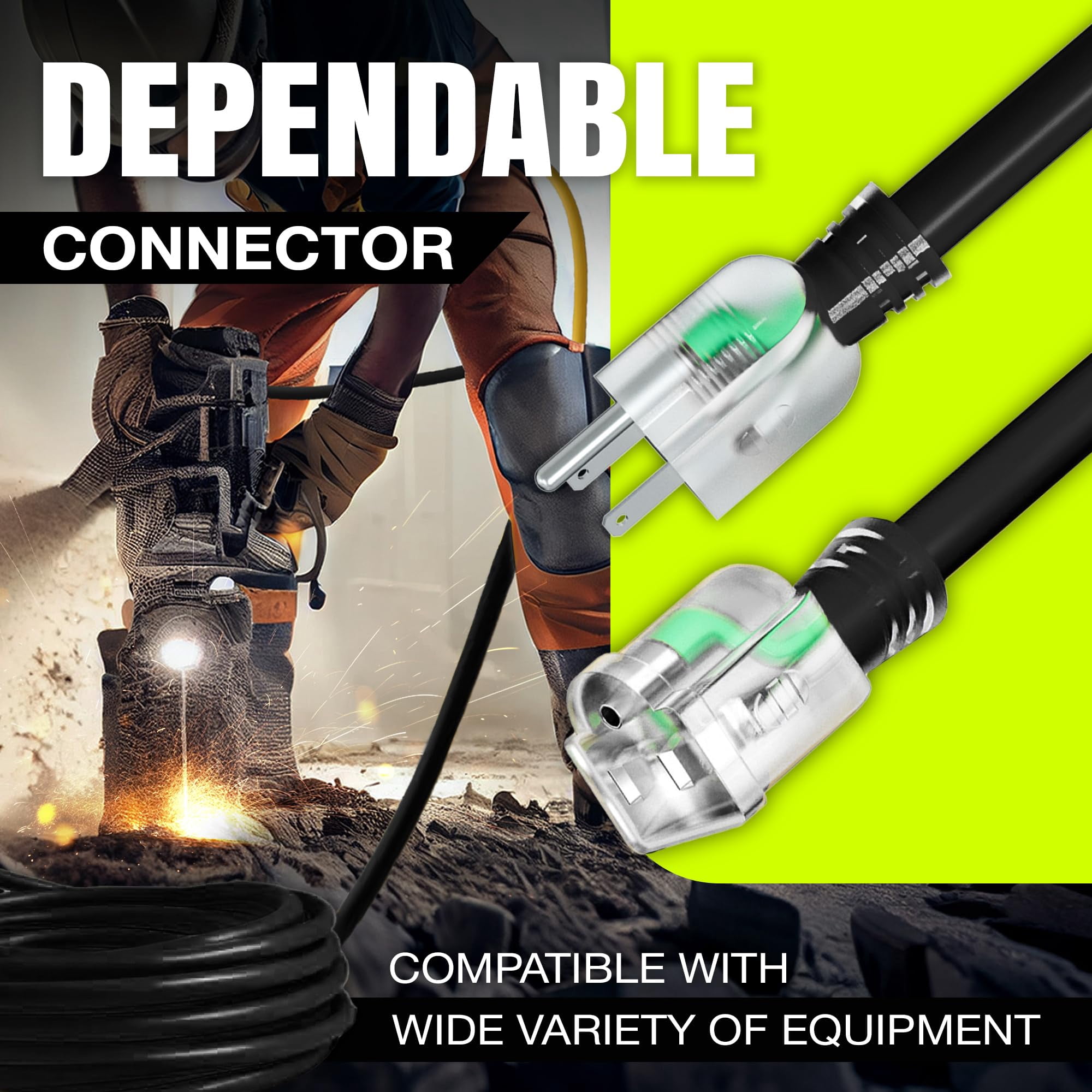 LifeSupplyUSA Heavy-Duty Waterproof Power Extension Cord (Black, 100 ft) j5q1d