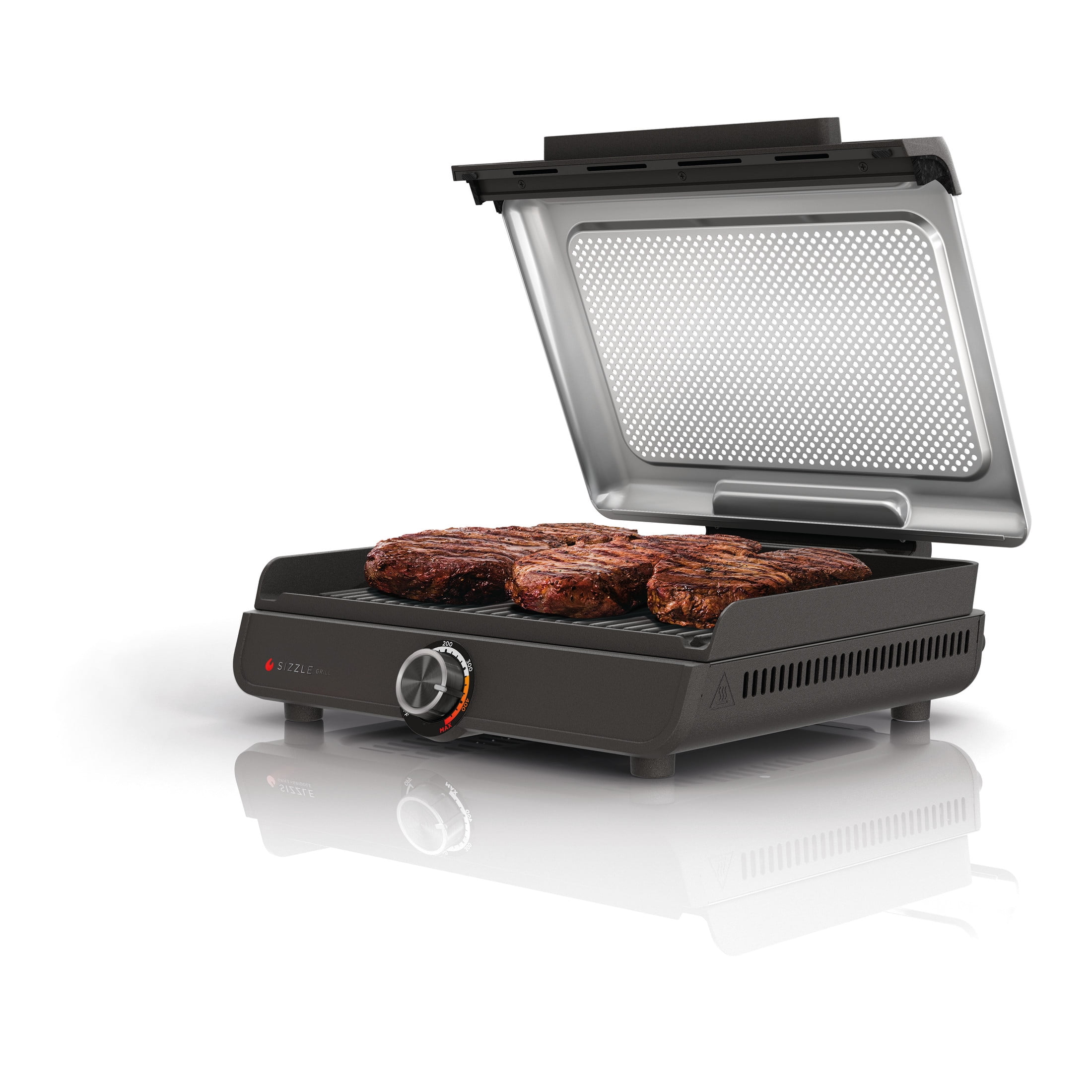 Ninja Sizzle Electric Indoor Grill, Low Smoke, 500°F Max Heat, Nonstick Surface (Black, 14 in) 8ts8z