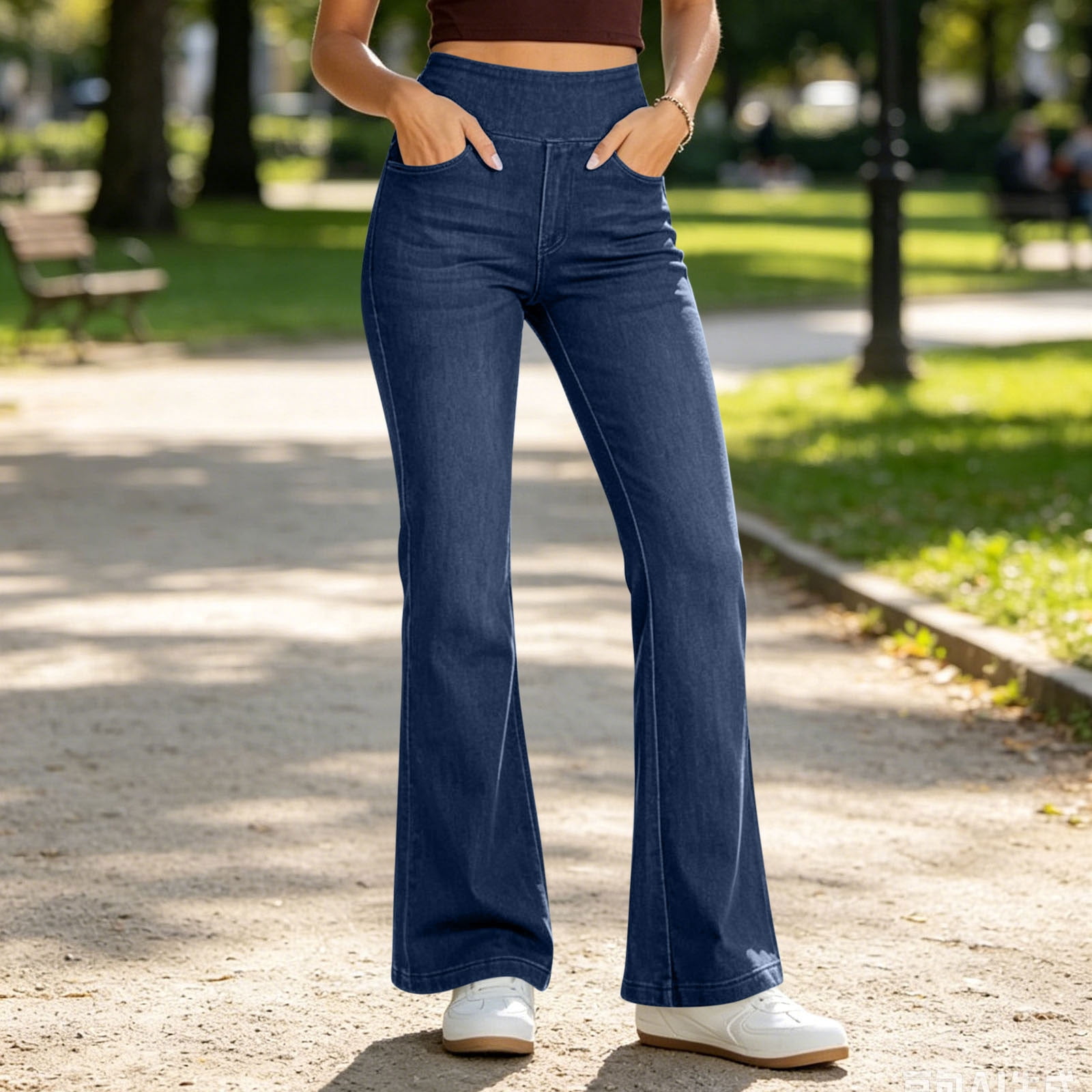 MYAOYI Women High Waist Flare Jeans Stretchy Denim Casual Pants (Blue, S) 8e8ei
