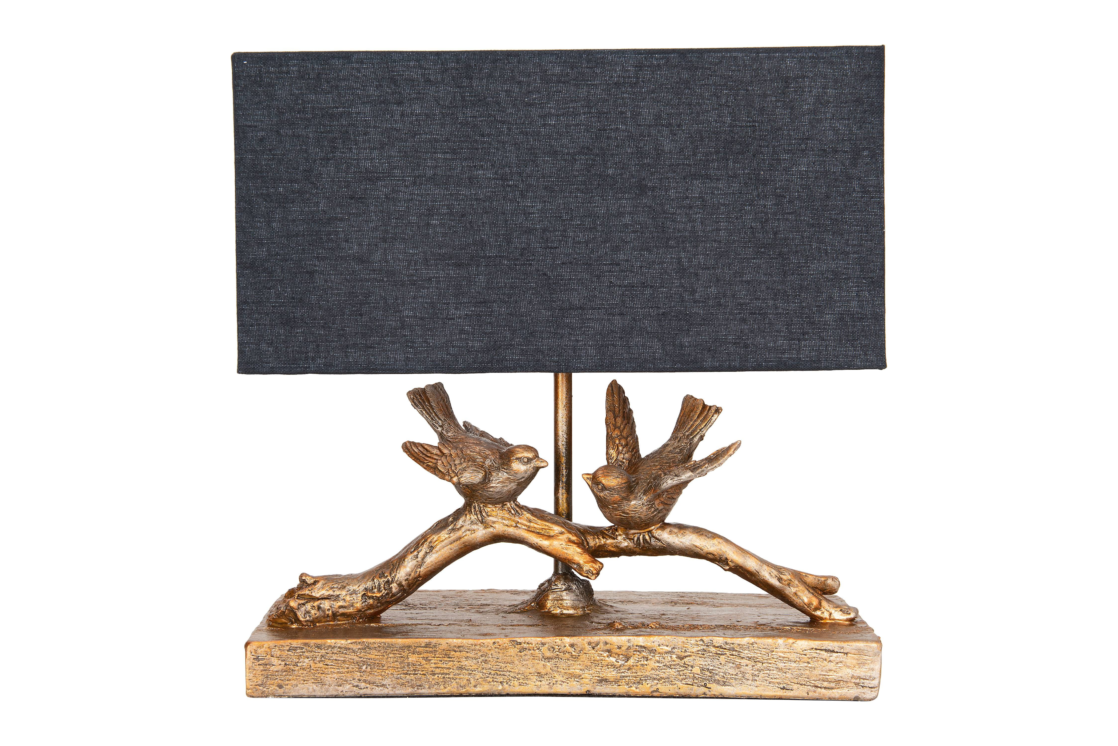 Woven Paths Resin Bird Table Lamp with Flax Shade (Gold, 14.25 in) m3umx
