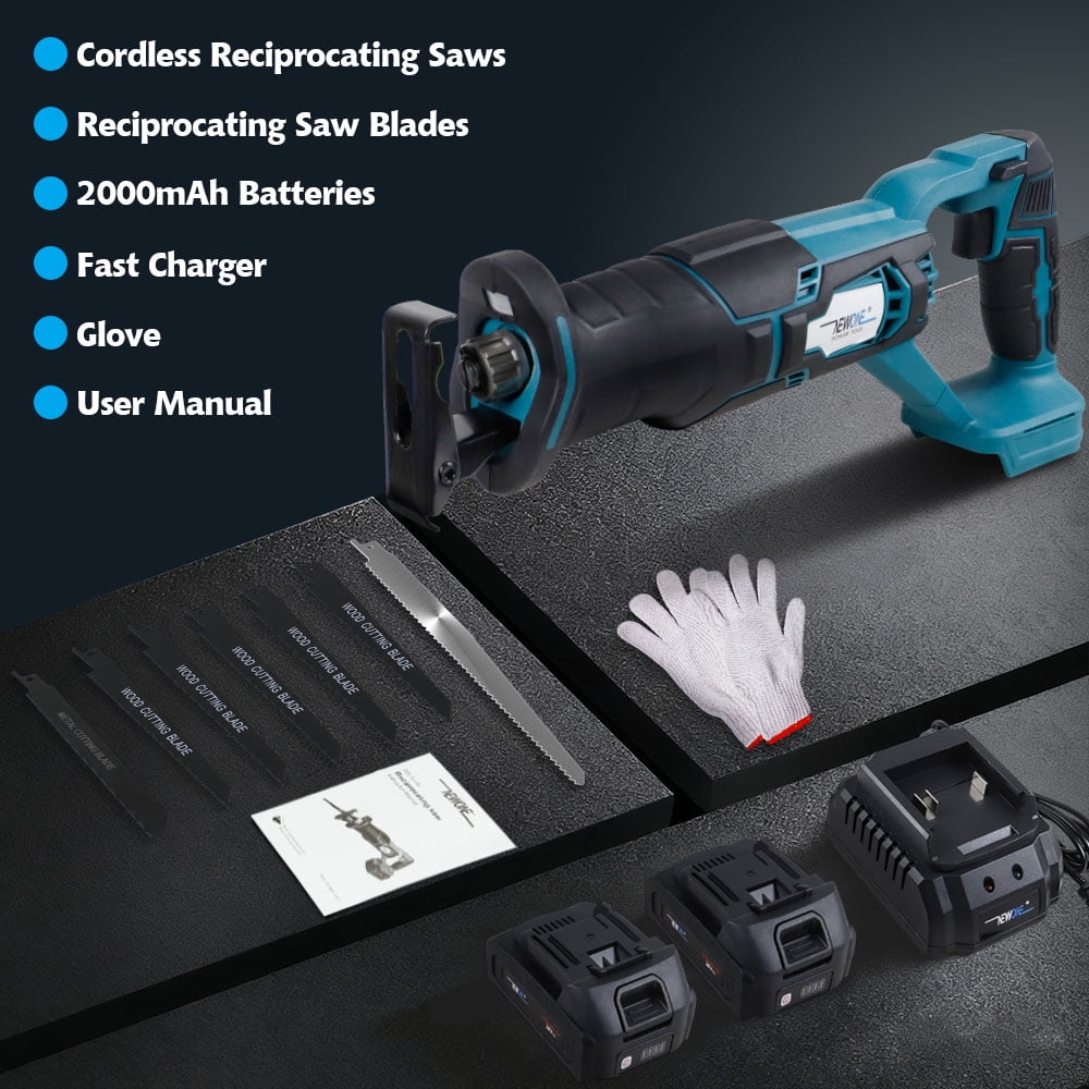 NEWONE Cordless Reciprocating Saw Kit 20V Brushless Motor with 2 Batteries and 7 Saw Blades (20V, 7-Piece Set) ilqss