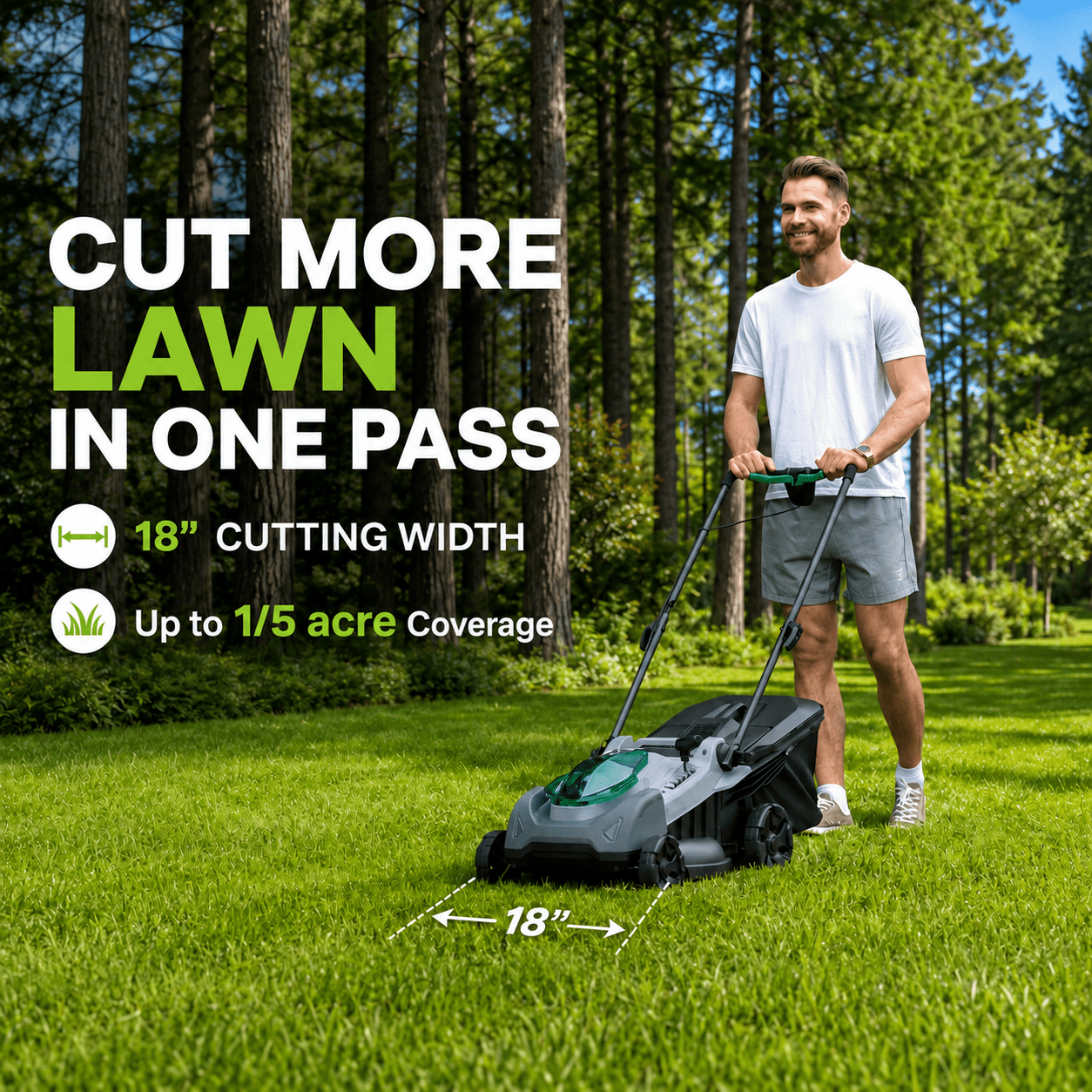 KraftSense 40V Electric Lawn Mower, Brushless Motor, 18-Inch Cutting Deck, 2x8.0Ah Batteries Included (Grey, 18 in) vuqtu