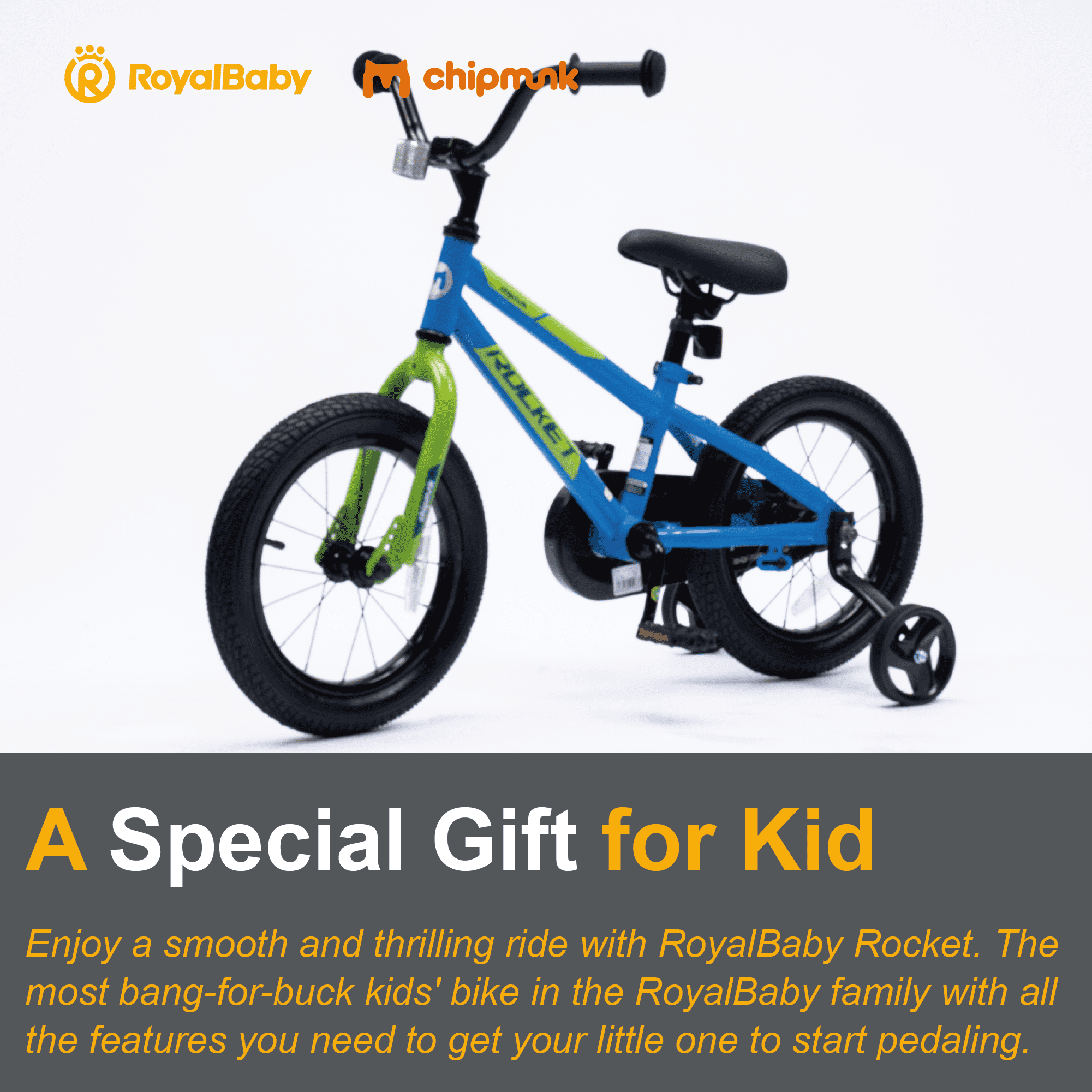 RoyalBaby Rocket Kids BMX Bicycle with Training Wheels (Blue, 14 in) svo4h