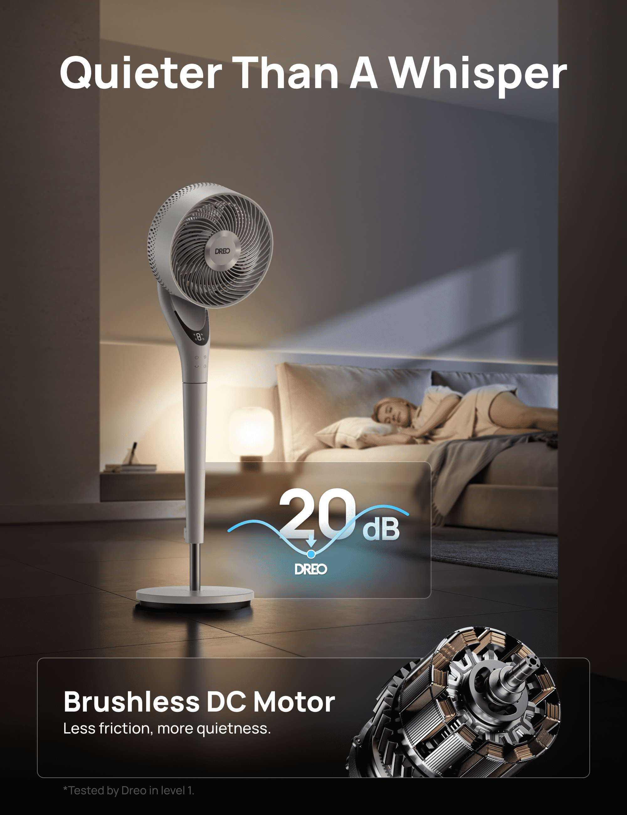 DREO TurboPoly 154 Ultra-Quiet BLDC Fan with 9 Speeds and 3 Modes (White) gfxnv